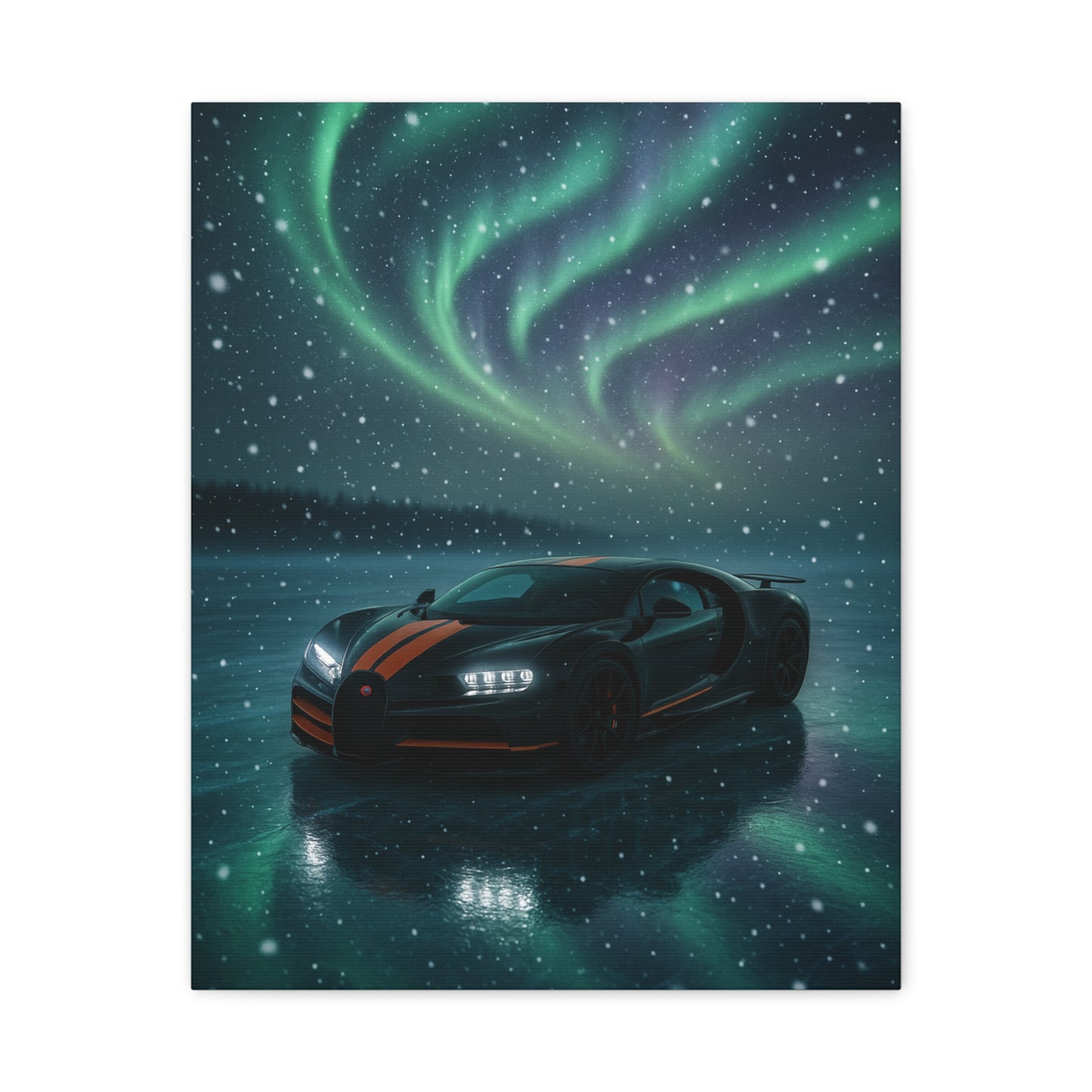 Canvas Print - Bugatti Chiron Skating on Ice under Aurora Lights