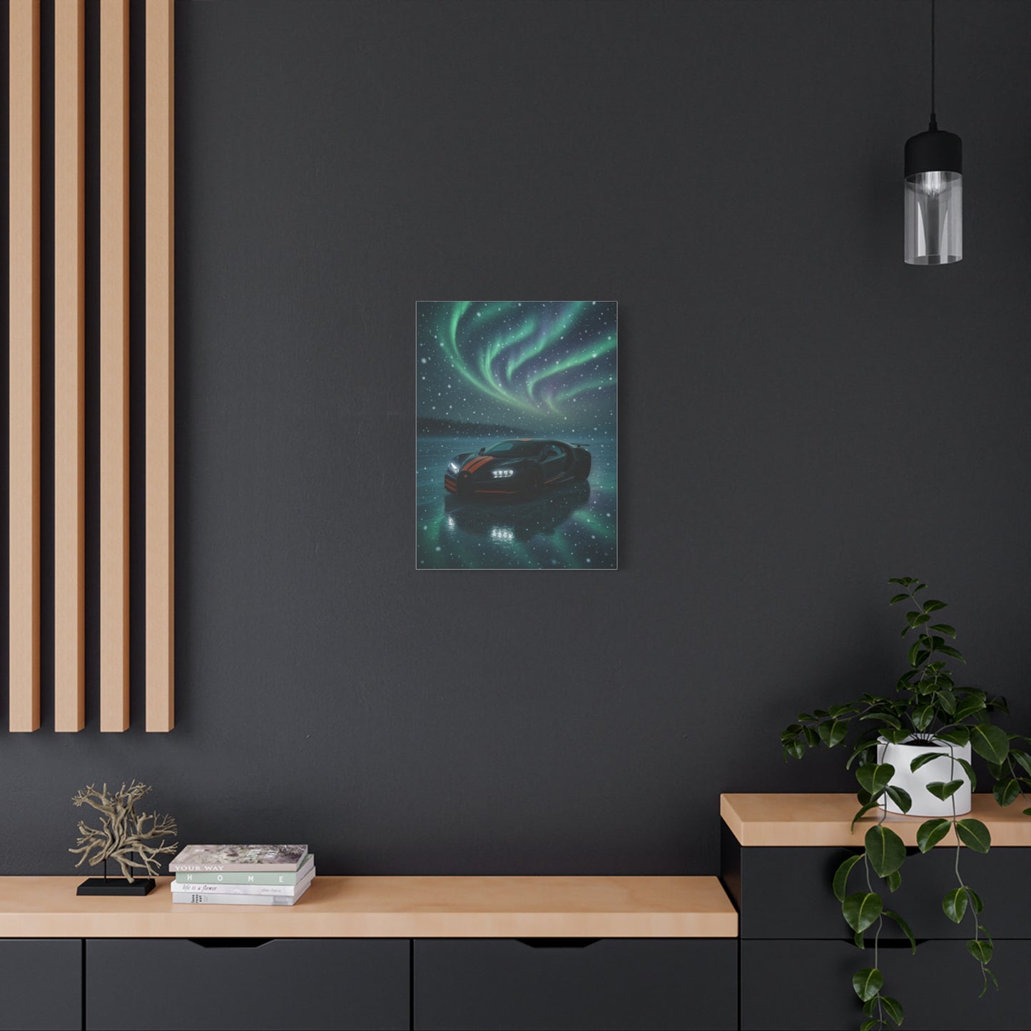 Canvas Print - Bugatti Chiron Skating on Ice under Aurora Lights