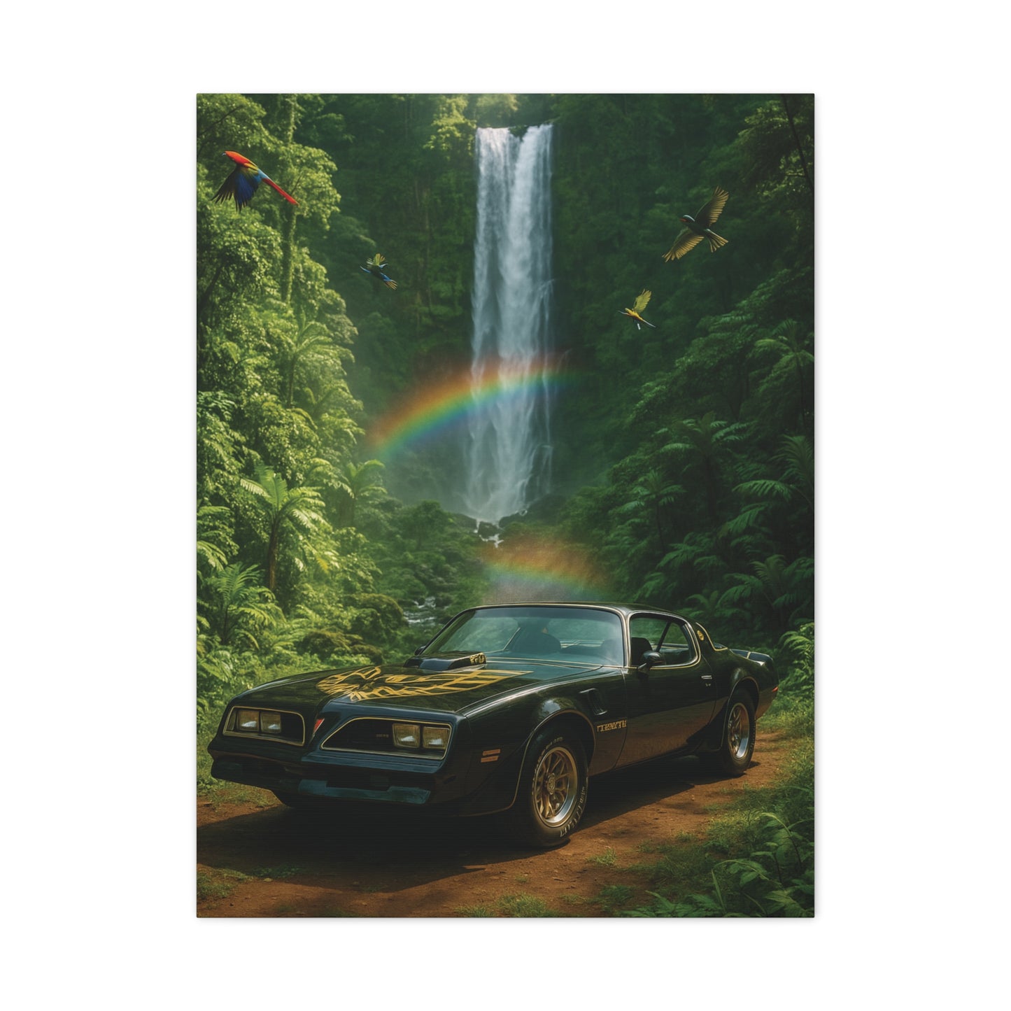 Canvas Print - Pontiac Firebird Trans Am driving through the jungle