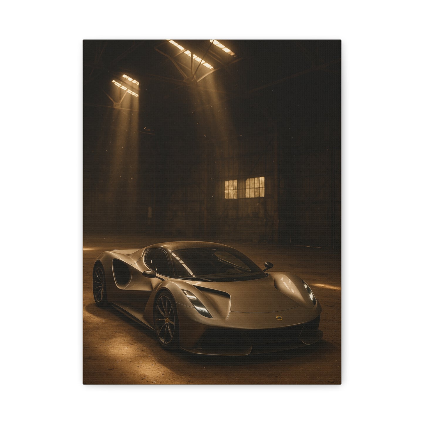 Canvas Print - Lotus Evija in a dusty barn