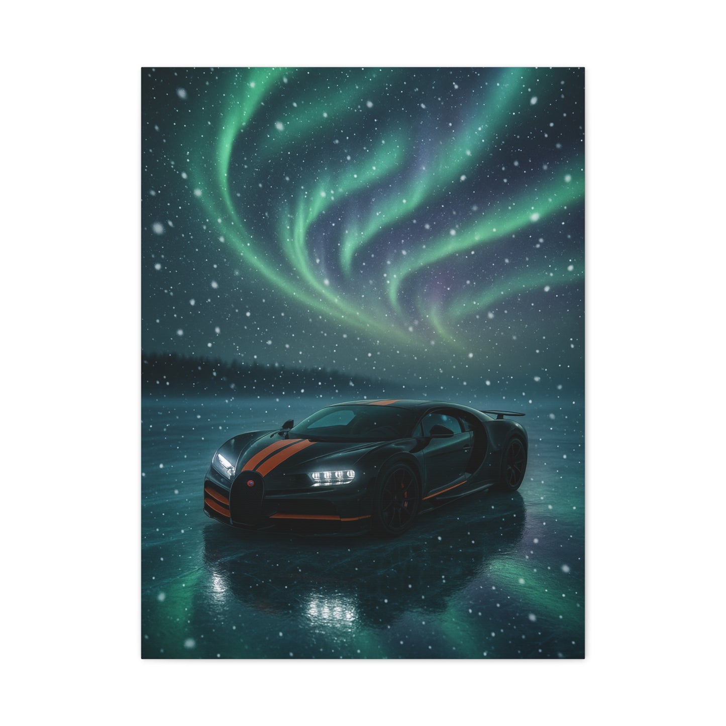 Canvas Print - Bugatti Chiron Skating on Ice under Aurora Lights