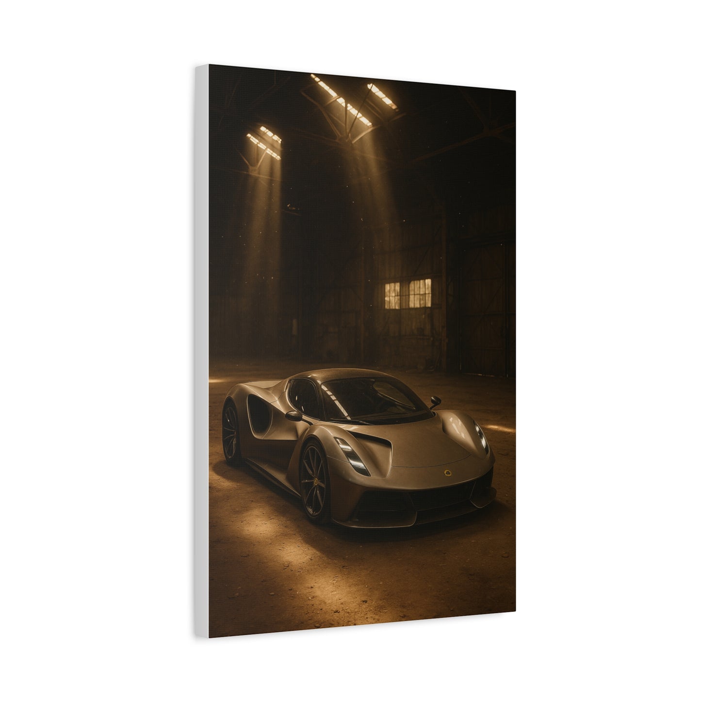 Canvas Print - Lotus Evija in a dusty barn