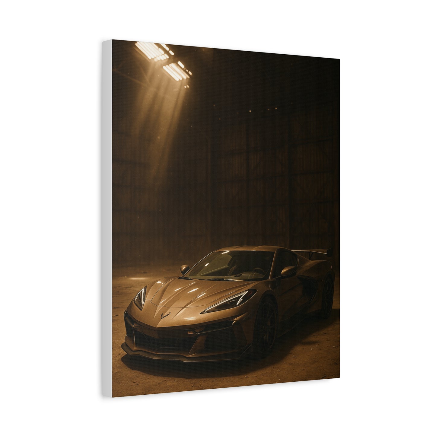 Canvas Print - Corevette C8 Z06 in a dusty barn