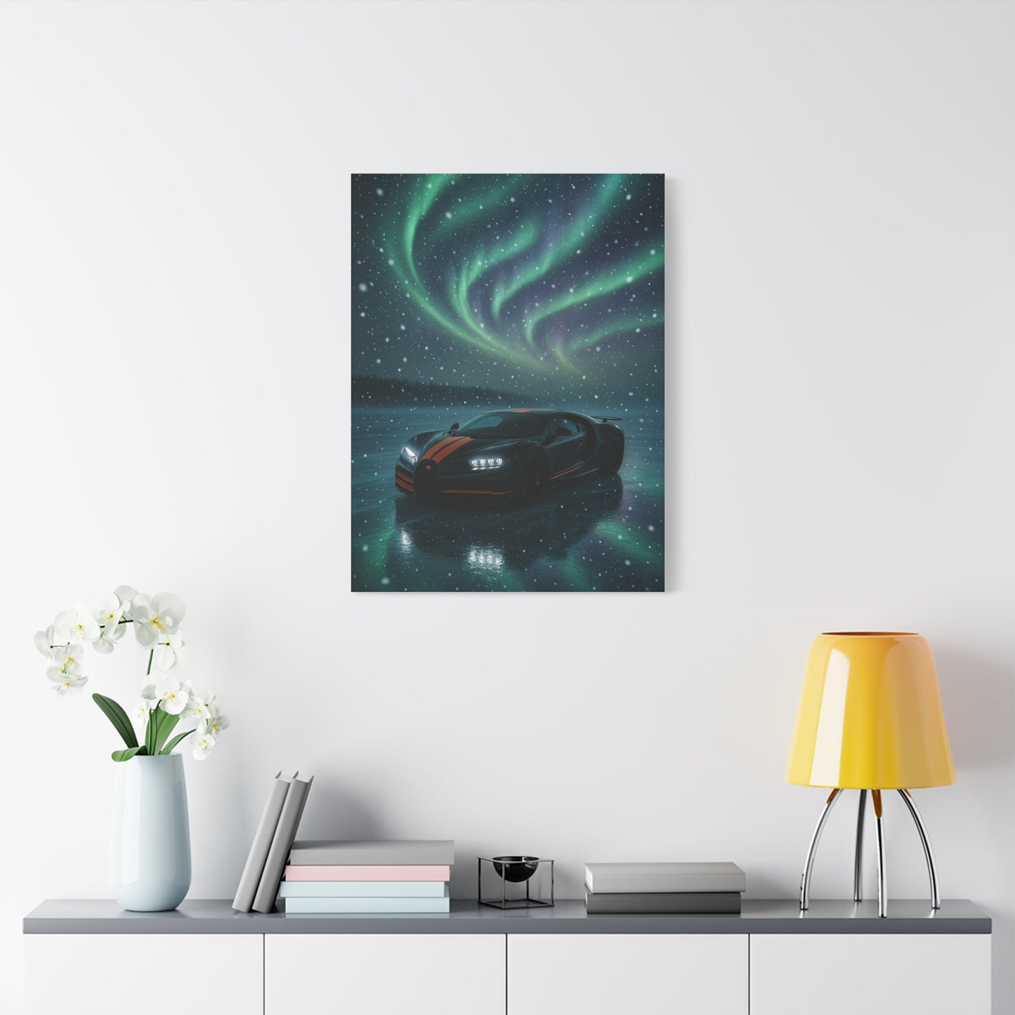 Canvas Print - Bugatti Chiron Skating on Ice under Aurora Lights