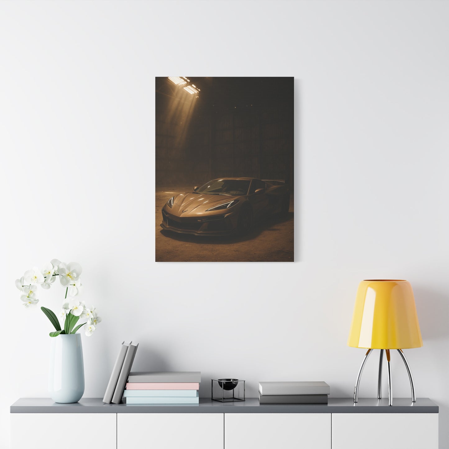 Canvas Print - Corevette C8 Z06 in a dusty barn