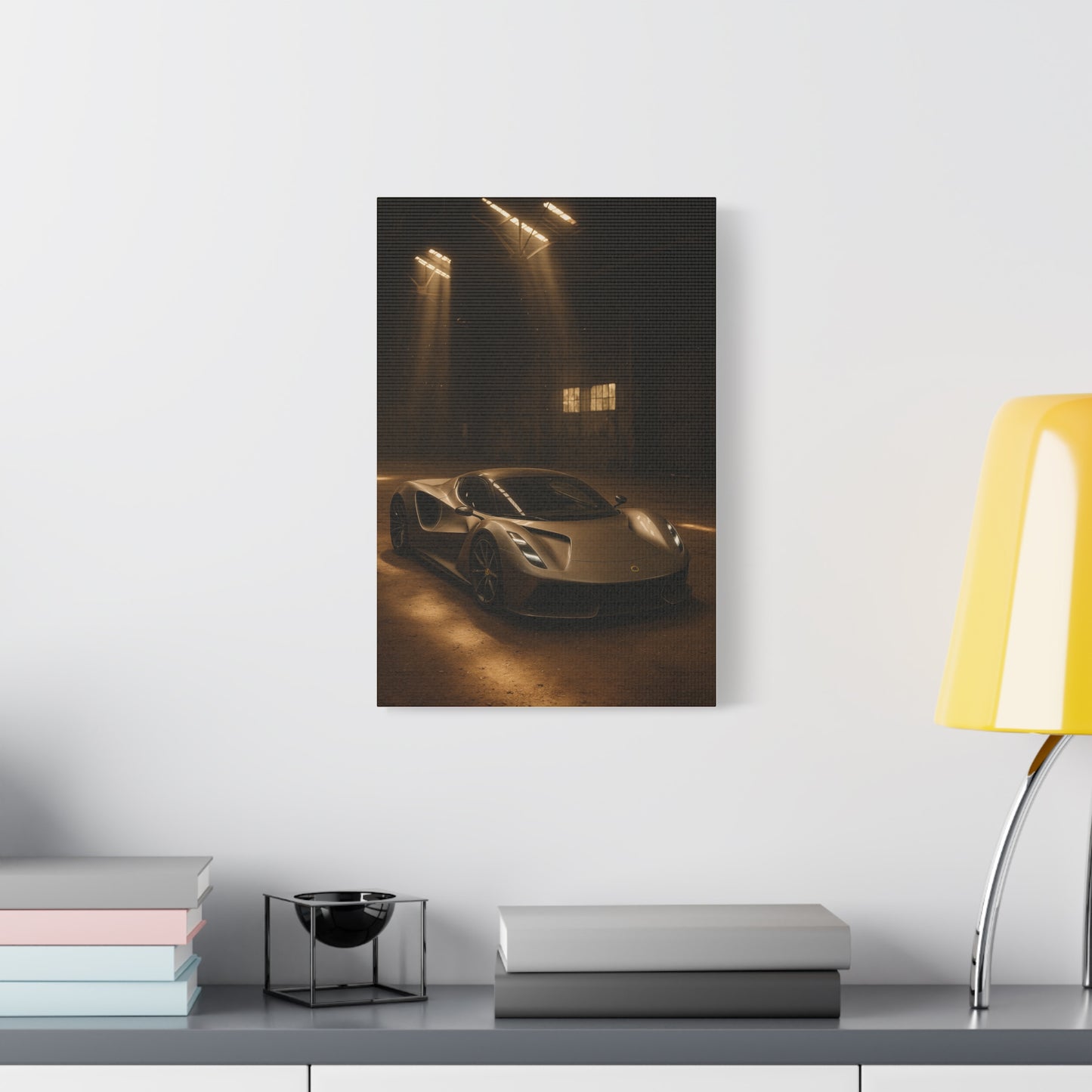 Canvas Print - Lotus Evija in a dusty barn