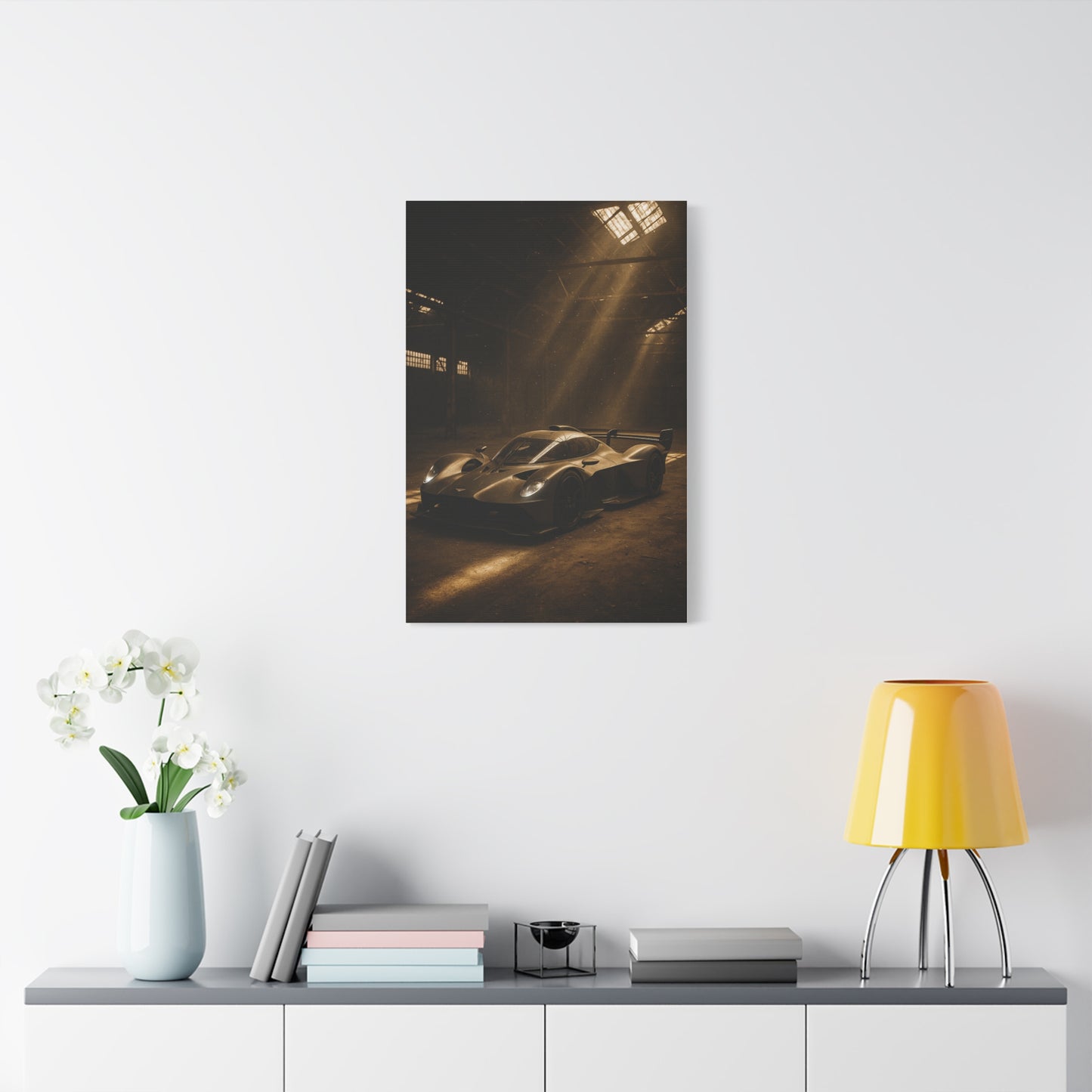 Canvas Print - Aston Martin Valkyrie AMR Pro in a dusty barn