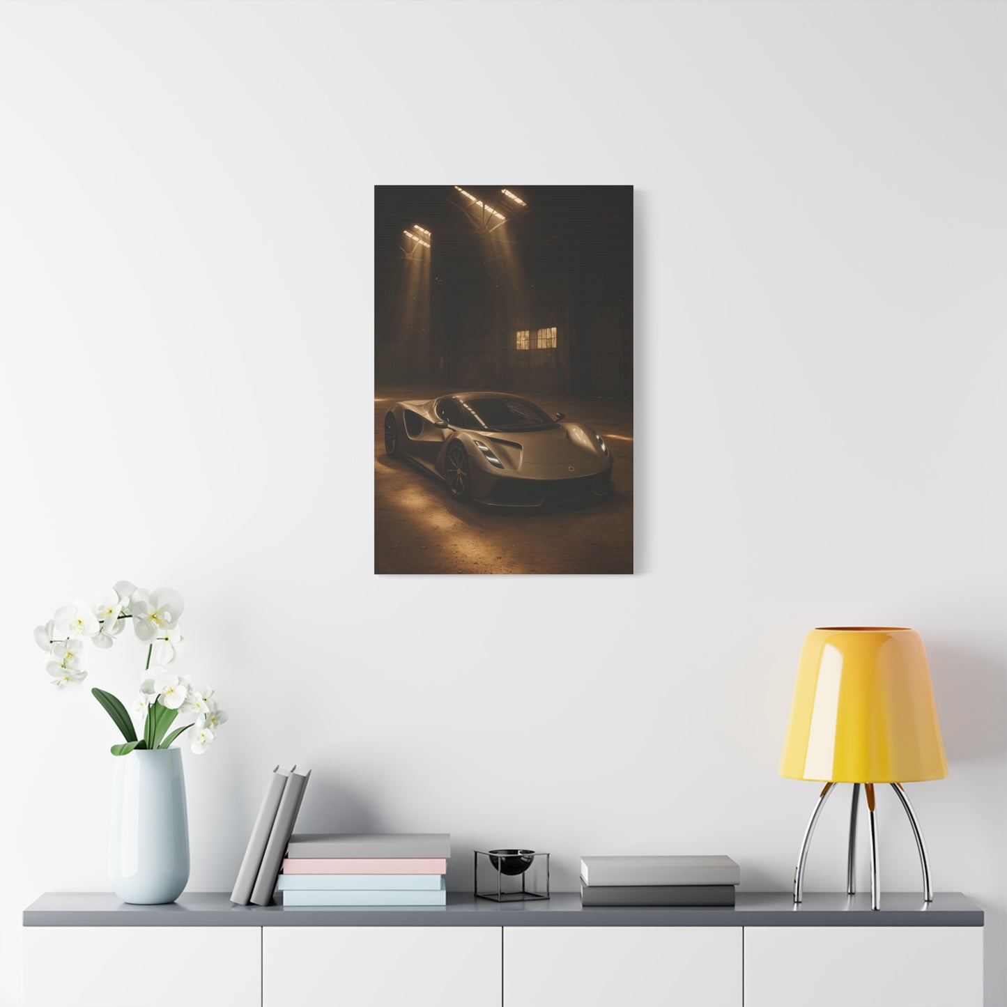 Canvas Print - Lotus Evija in a dusty barn