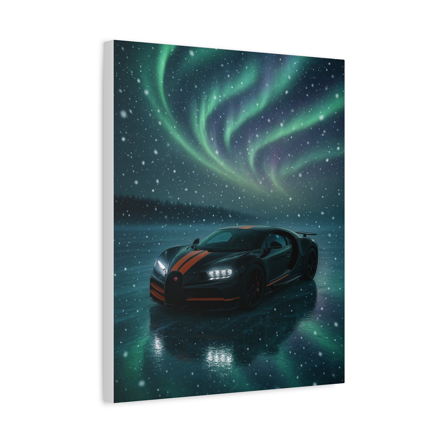 Canvas Print - Bugatti Chiron Skating on Ice under Aurora Lights