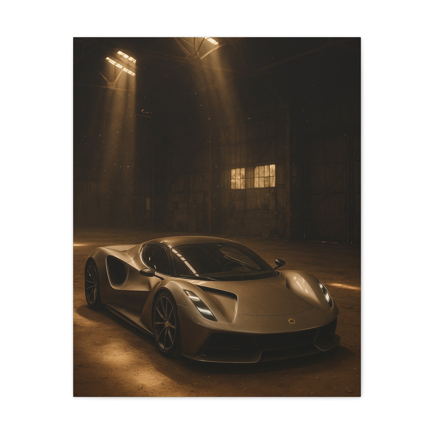 Canvas Print - Lotus Evija in a dusty barn