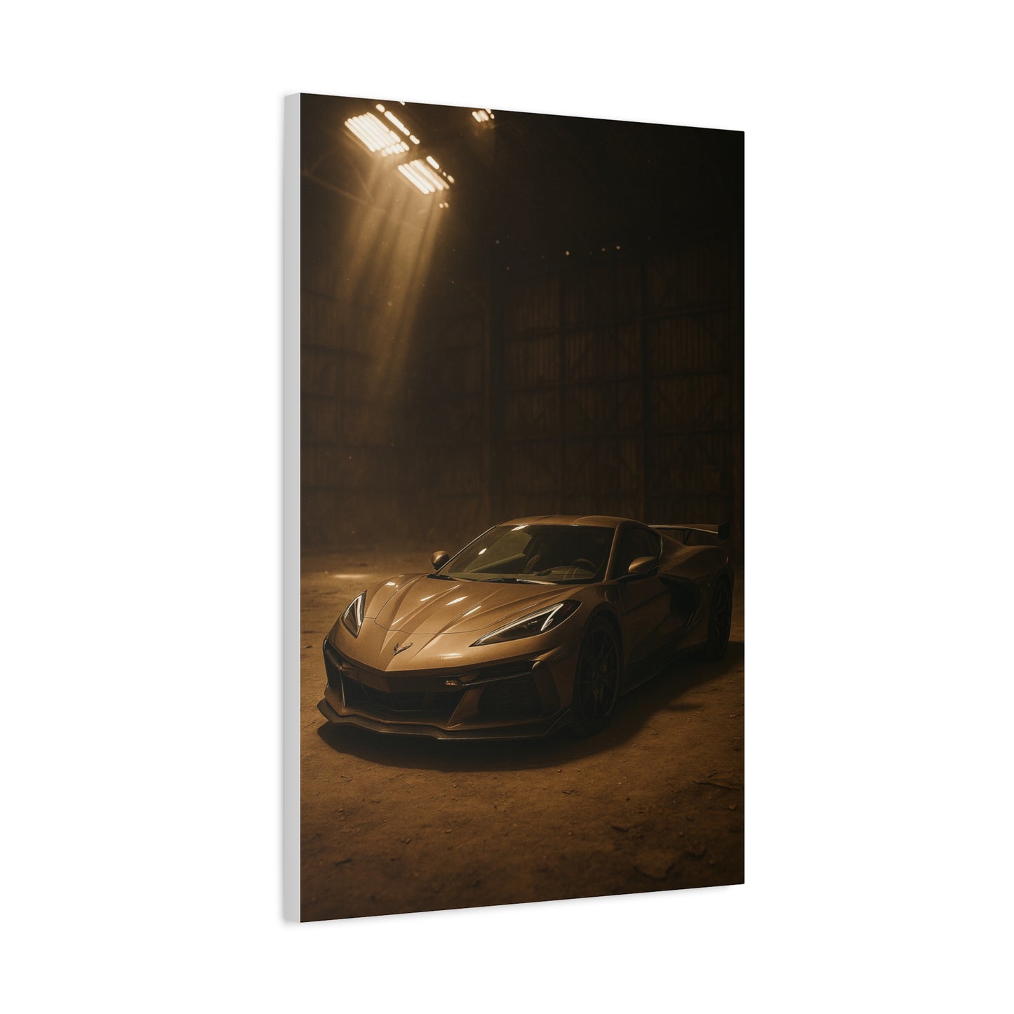 Canvas Print - Corevette C8 Z06 in a dusty barn