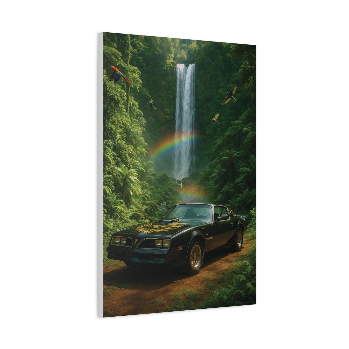 Canvas Print - Pontiac Firebird Trans Am driving through the jungle