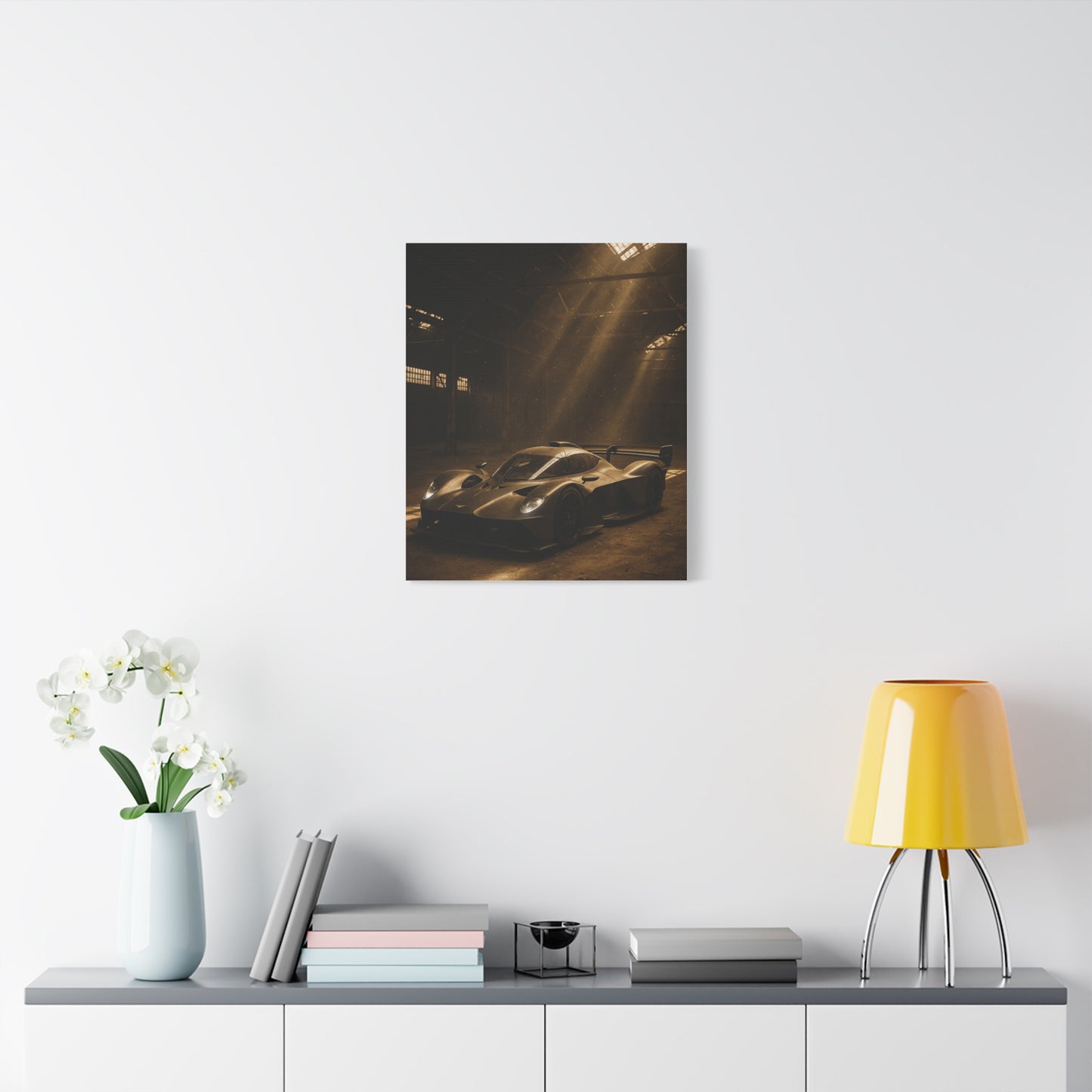 Canvas Print - Aston Martin Valkyrie AMR Pro in a dusty barn