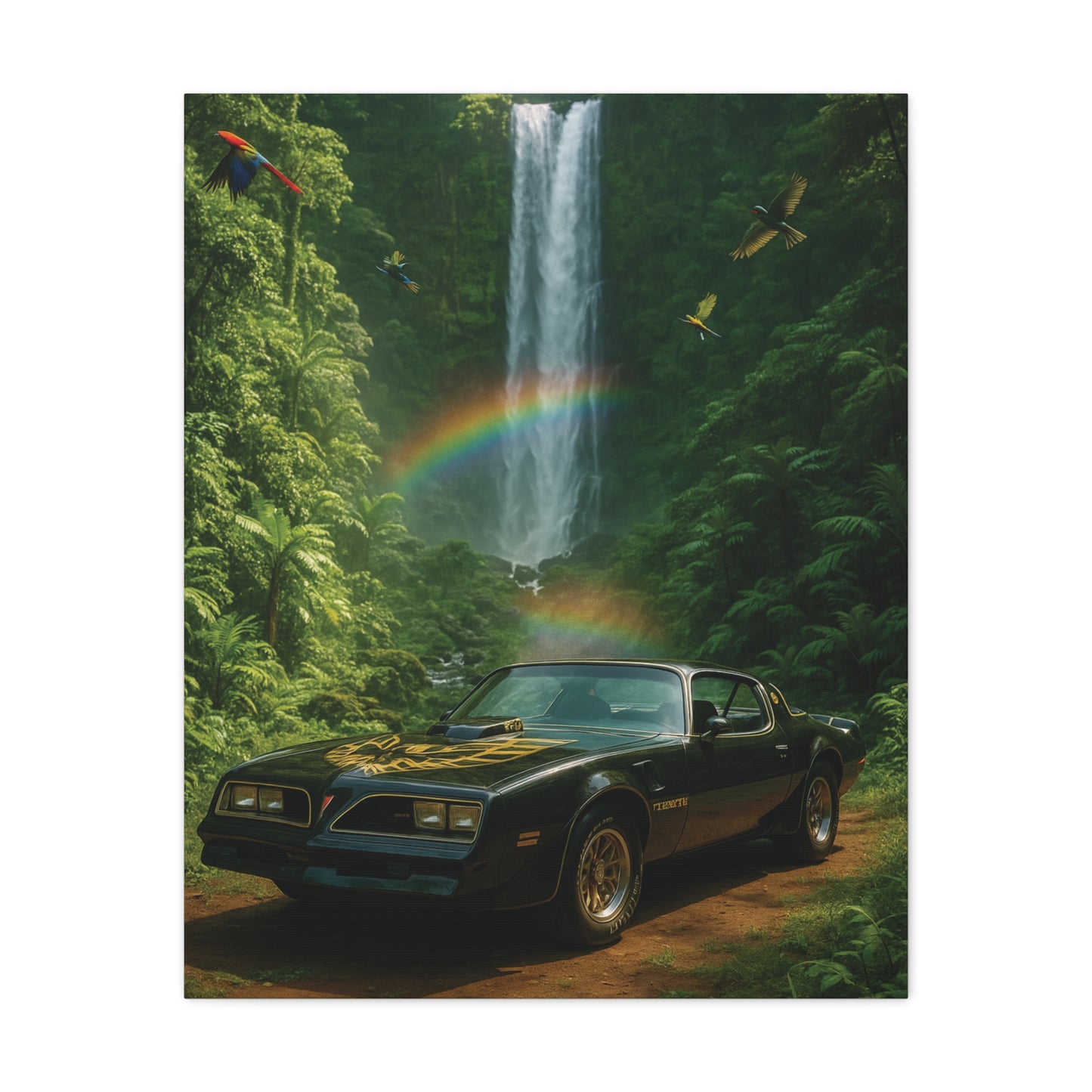 Canvas Print - Pontiac Firebird Trans Am driving through the jungle