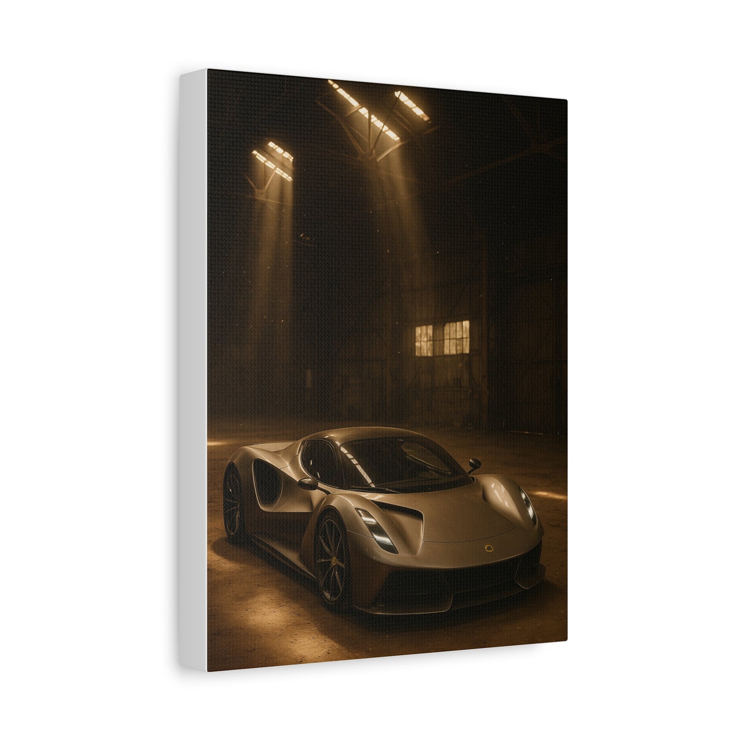 Canvas Print - Lotus Evija in a dusty barn