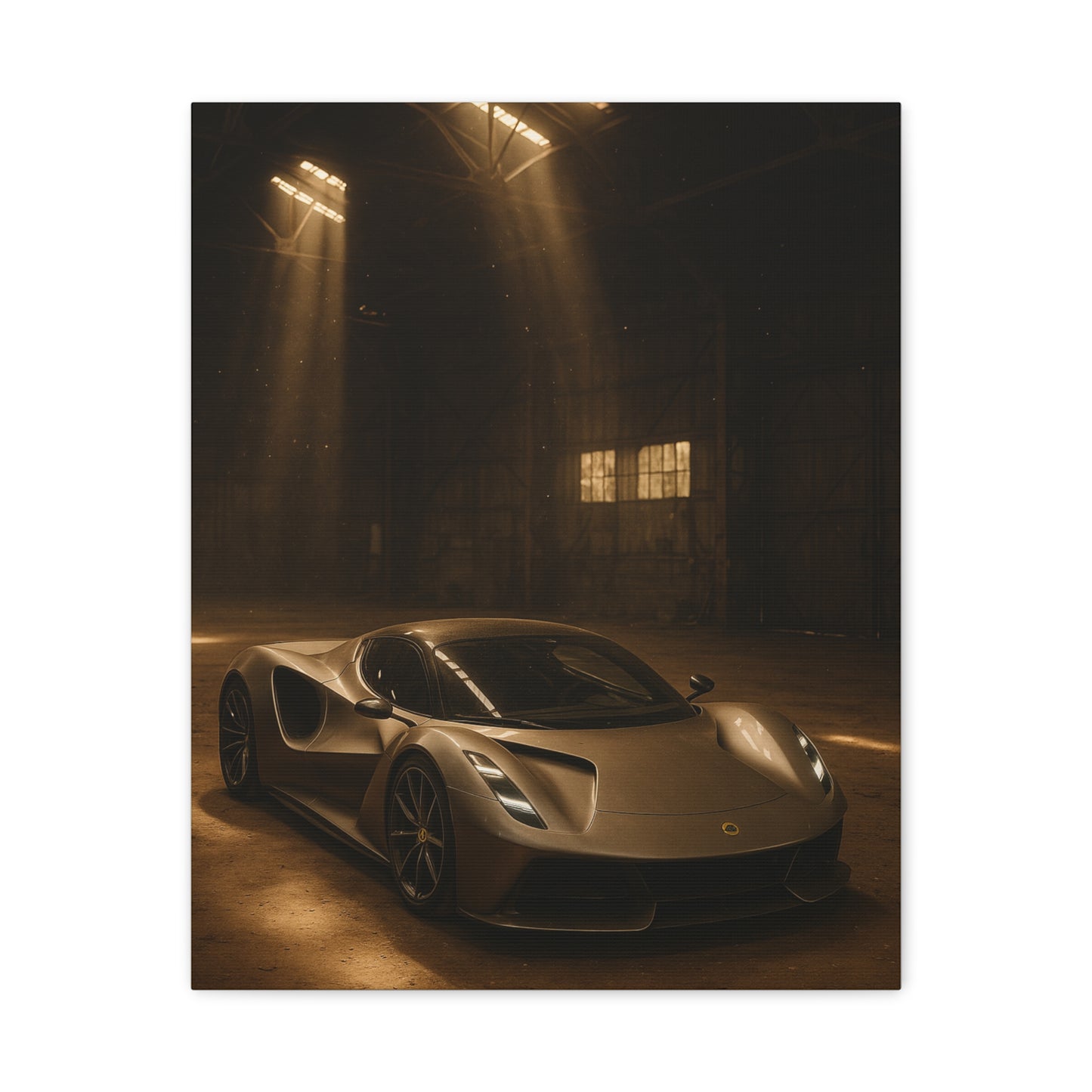 Canvas Print - Lotus Evija in a dusty barn