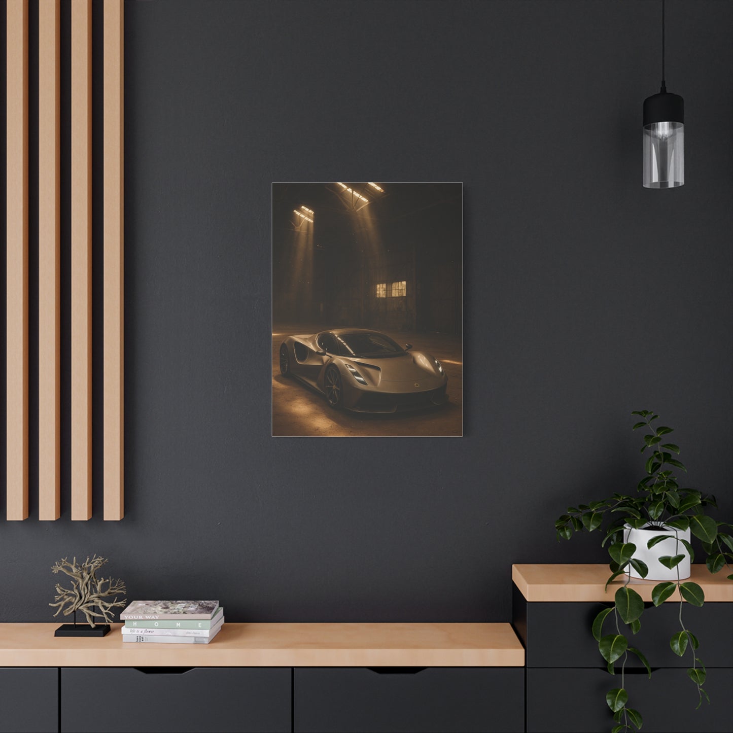 Canvas Print - Lotus Evija in a dusty barn