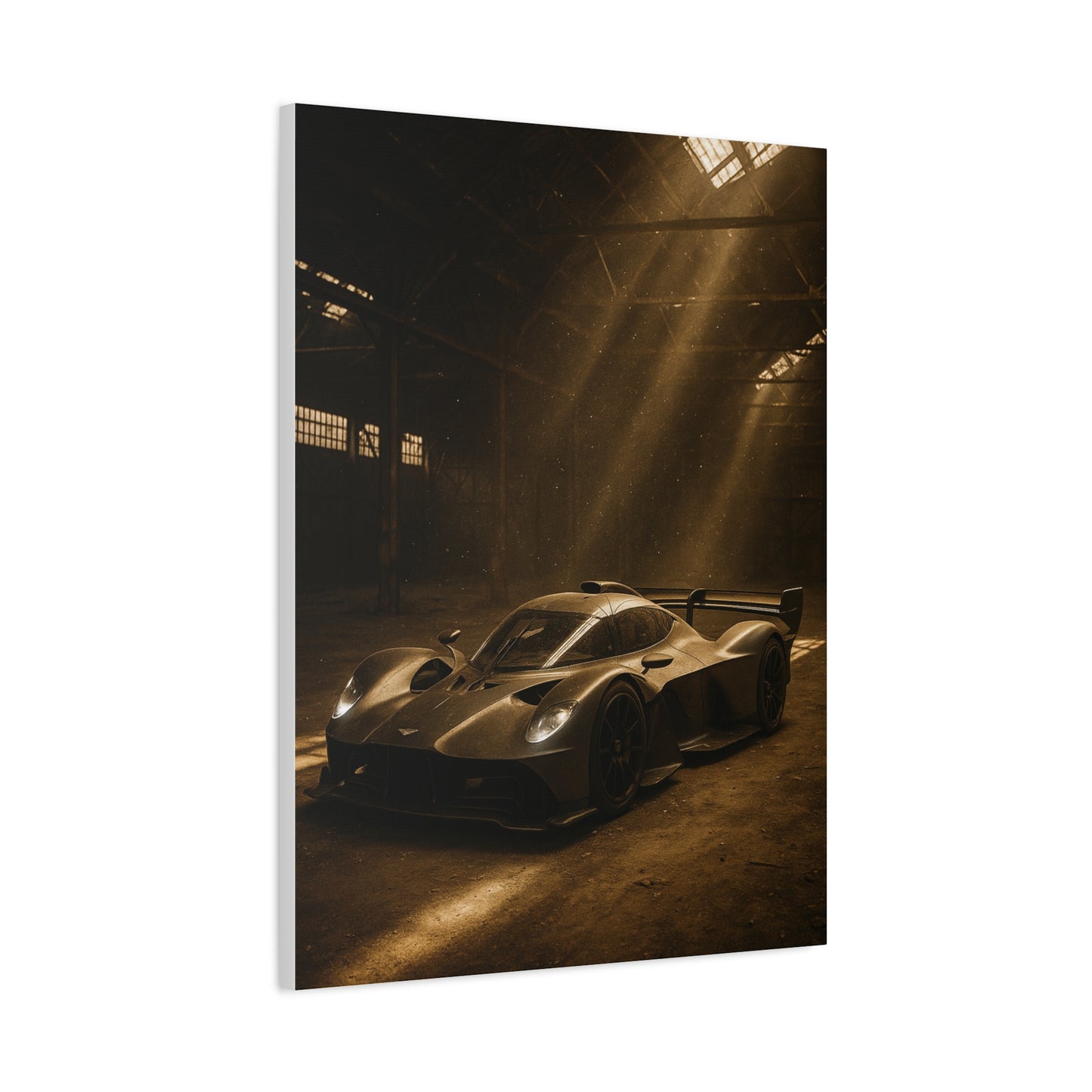 Canvas Print - Aston Martin Valkyrie AMR Pro in a dusty barn
