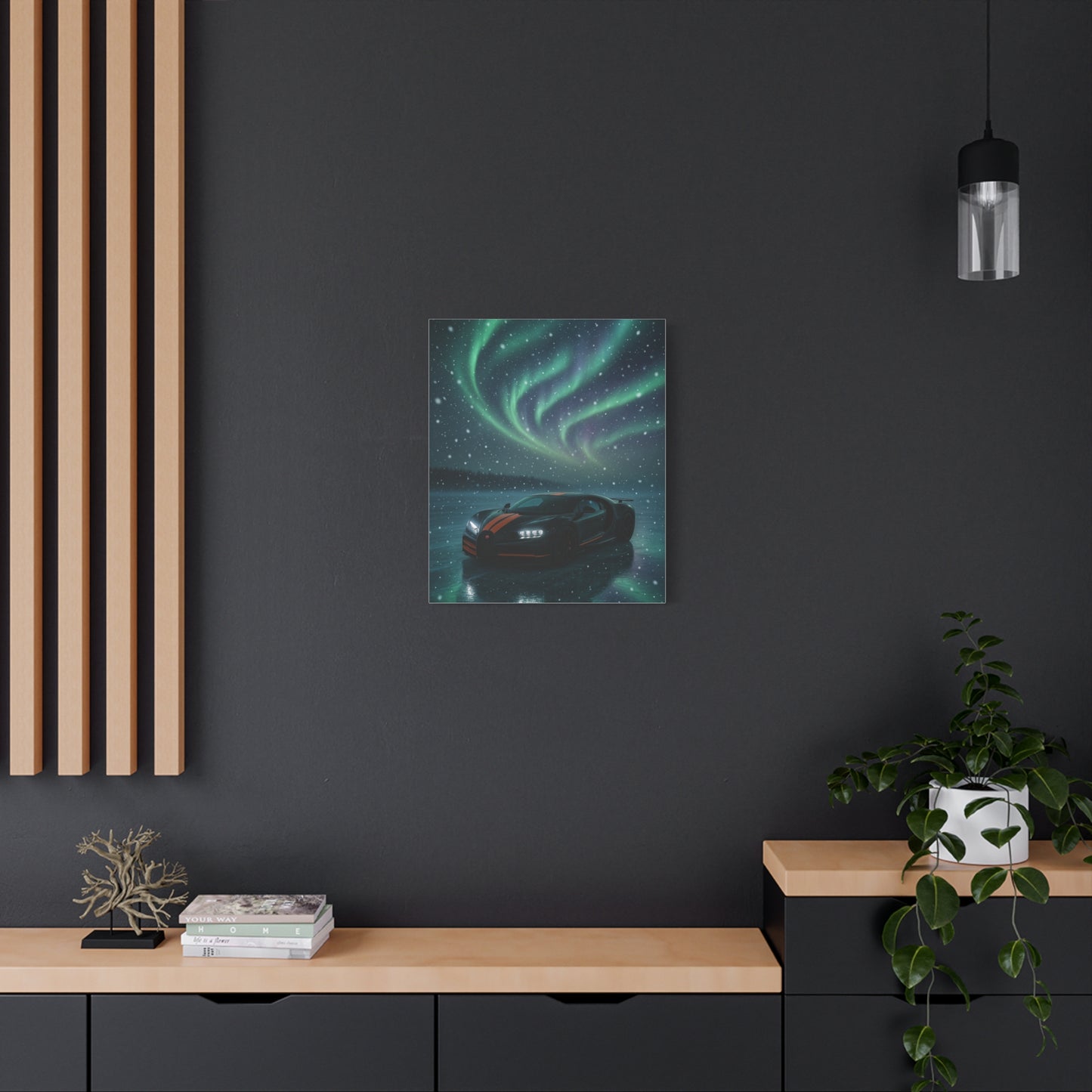 Canvas Print - Bugatti Chiron Skating on Ice under Aurora Lights