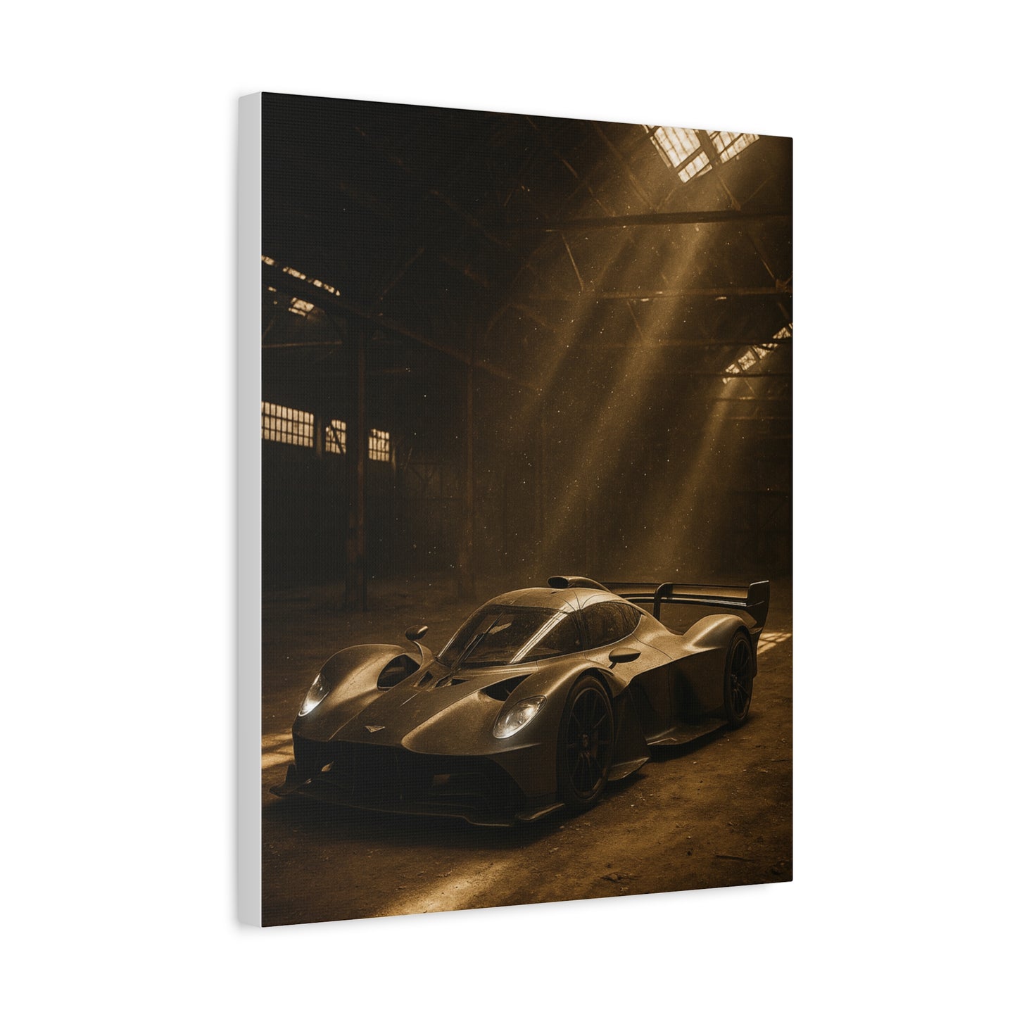 Canvas Print - Aston Martin Valkyrie AMR Pro in a dusty barn