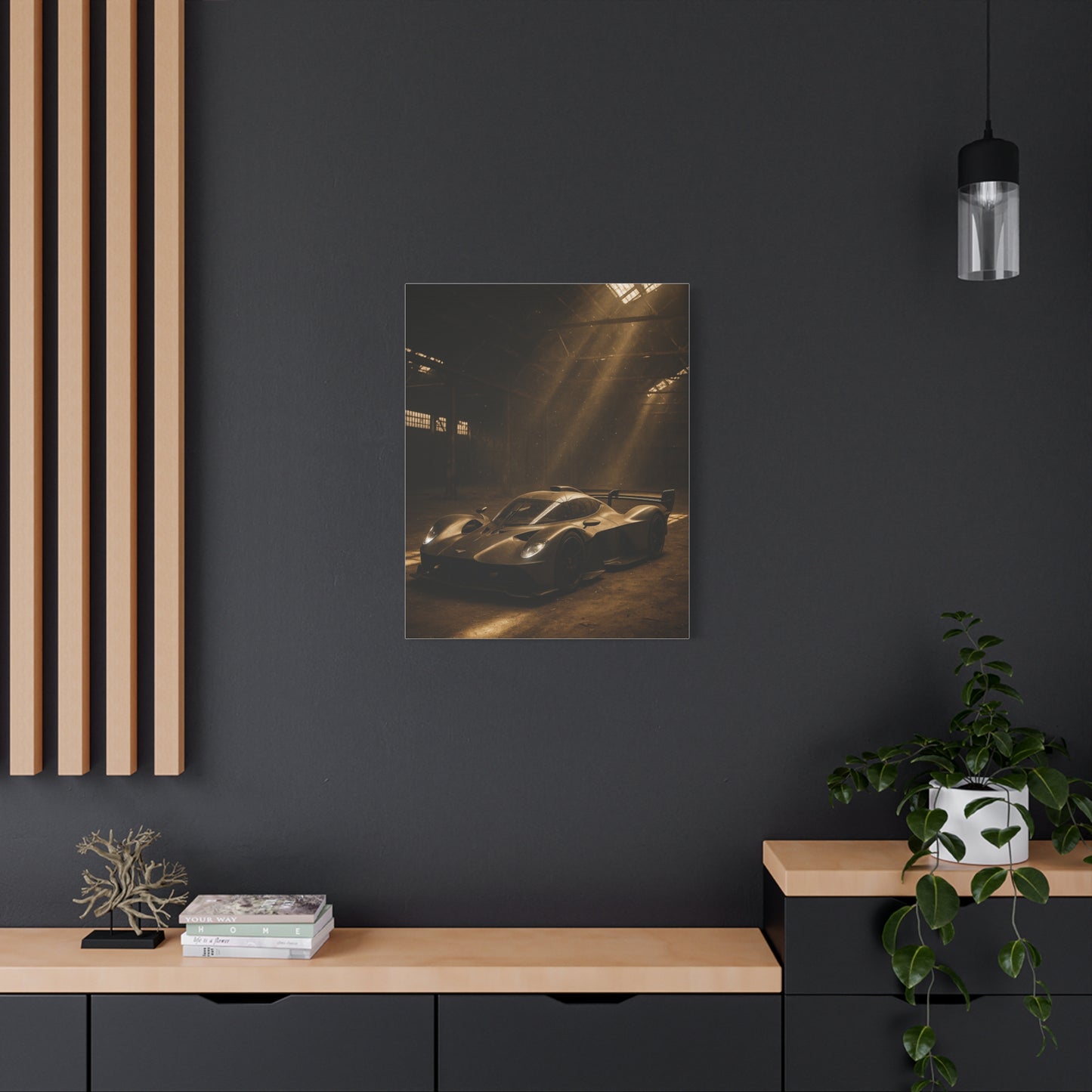 Canvas Print - Aston Martin Valkyrie AMR Pro in a dusty barn