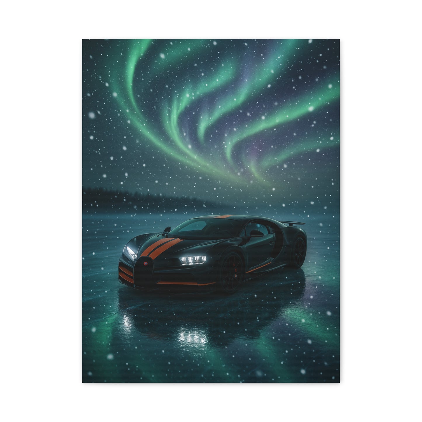 Canvas Print - Bugatti Chiron Skating on Ice under Aurora Lights