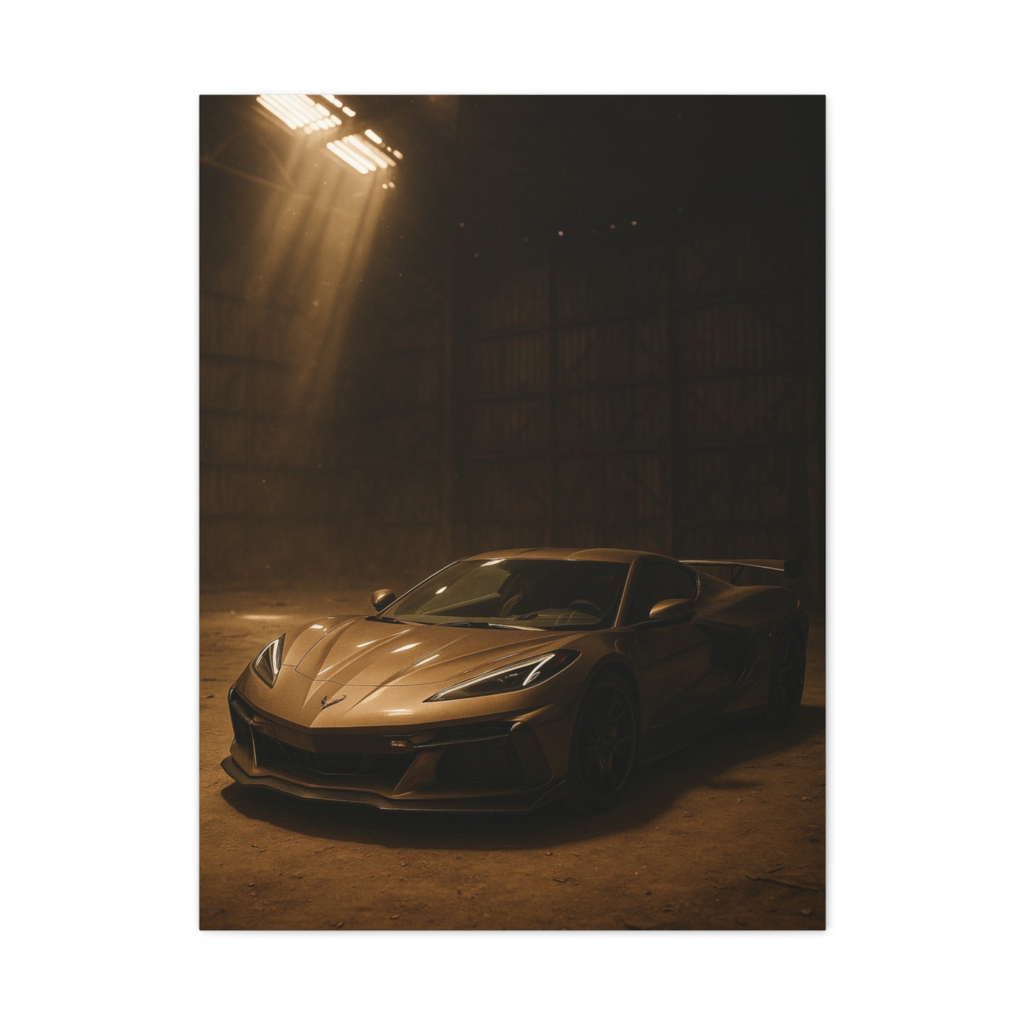 Canvas Print - Corevette C8 Z06 in a dusty barn
