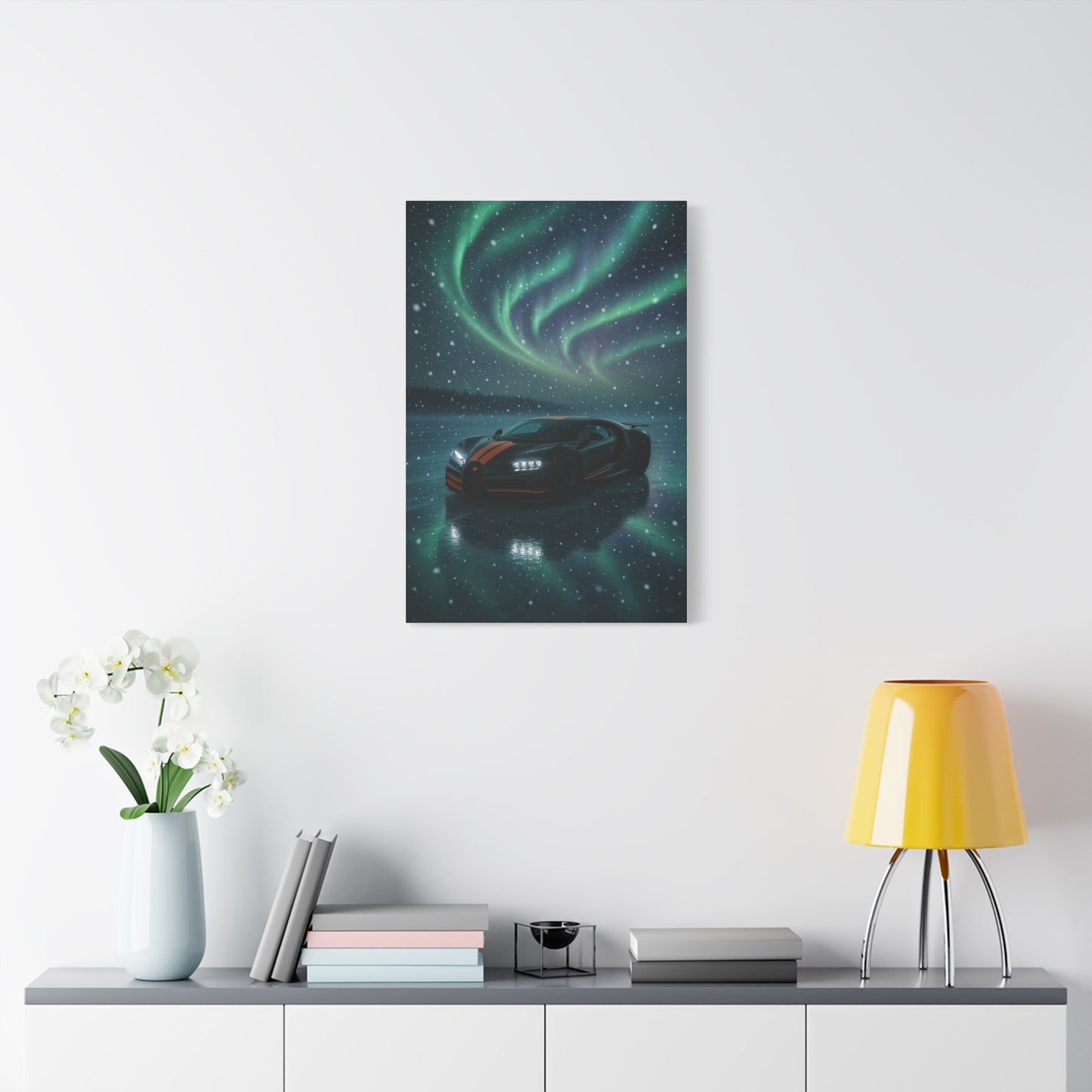 Canvas Print - Bugatti Chiron Skating on Ice under Aurora Lights