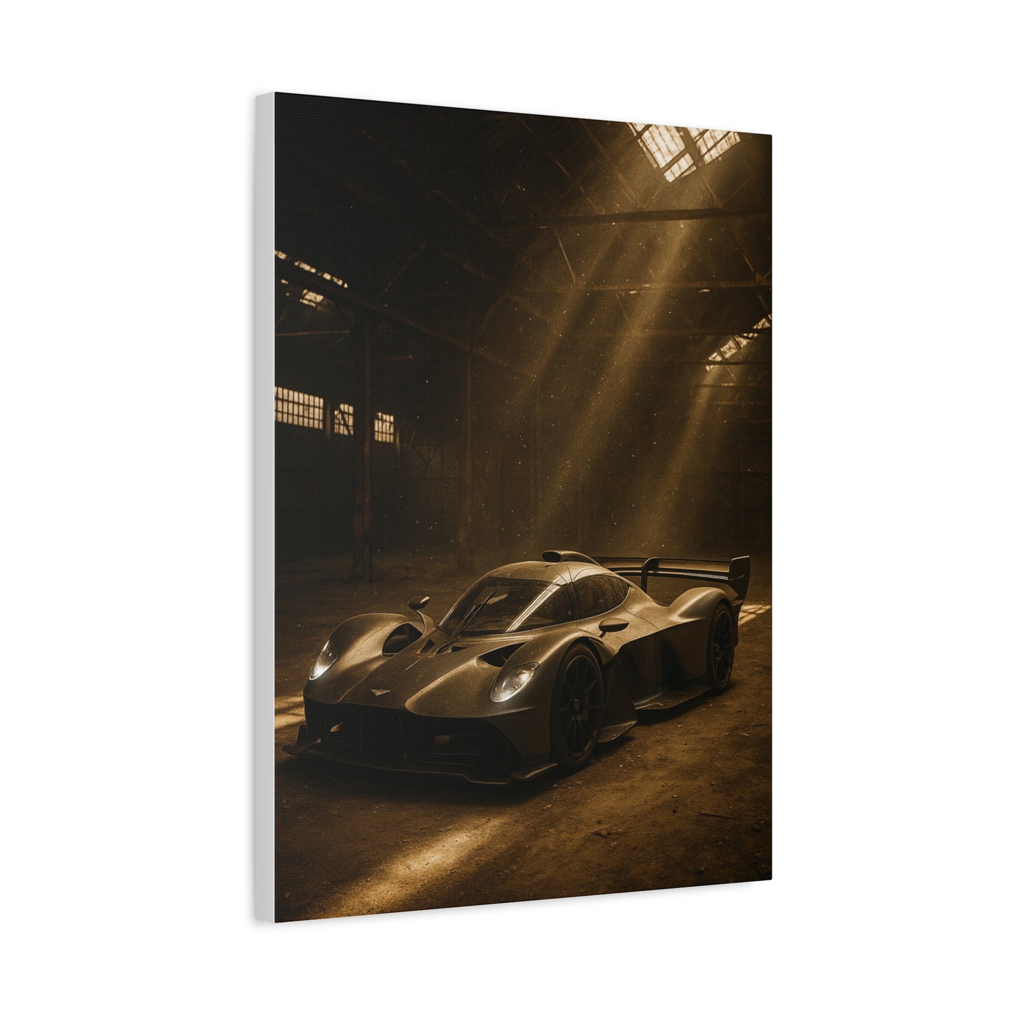 Canvas Print - Aston Martin Valkyrie AMR Pro in a dusty barn
