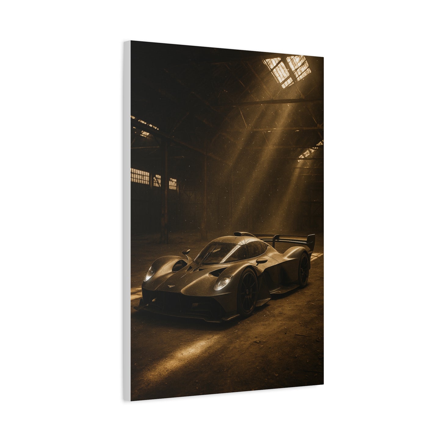Canvas Print - Aston Martin Valkyrie AMR Pro in a dusty barn
