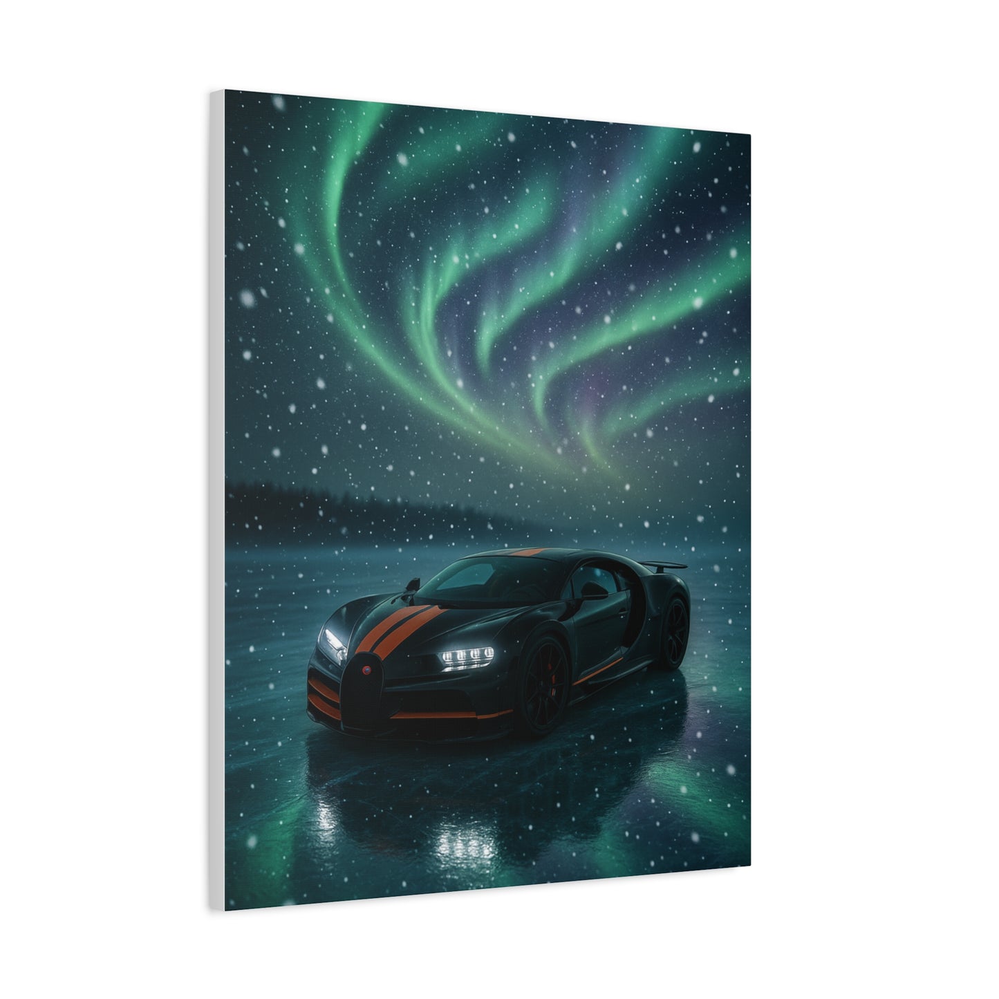 Canvas Print - Bugatti Chiron Skating on Ice under Aurora Lights