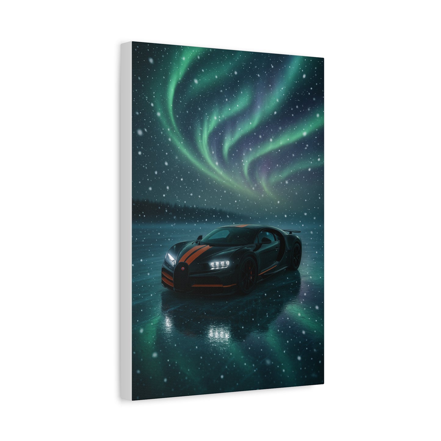 Canvas Print - Bugatti Chiron Skating on Ice under Aurora Lights