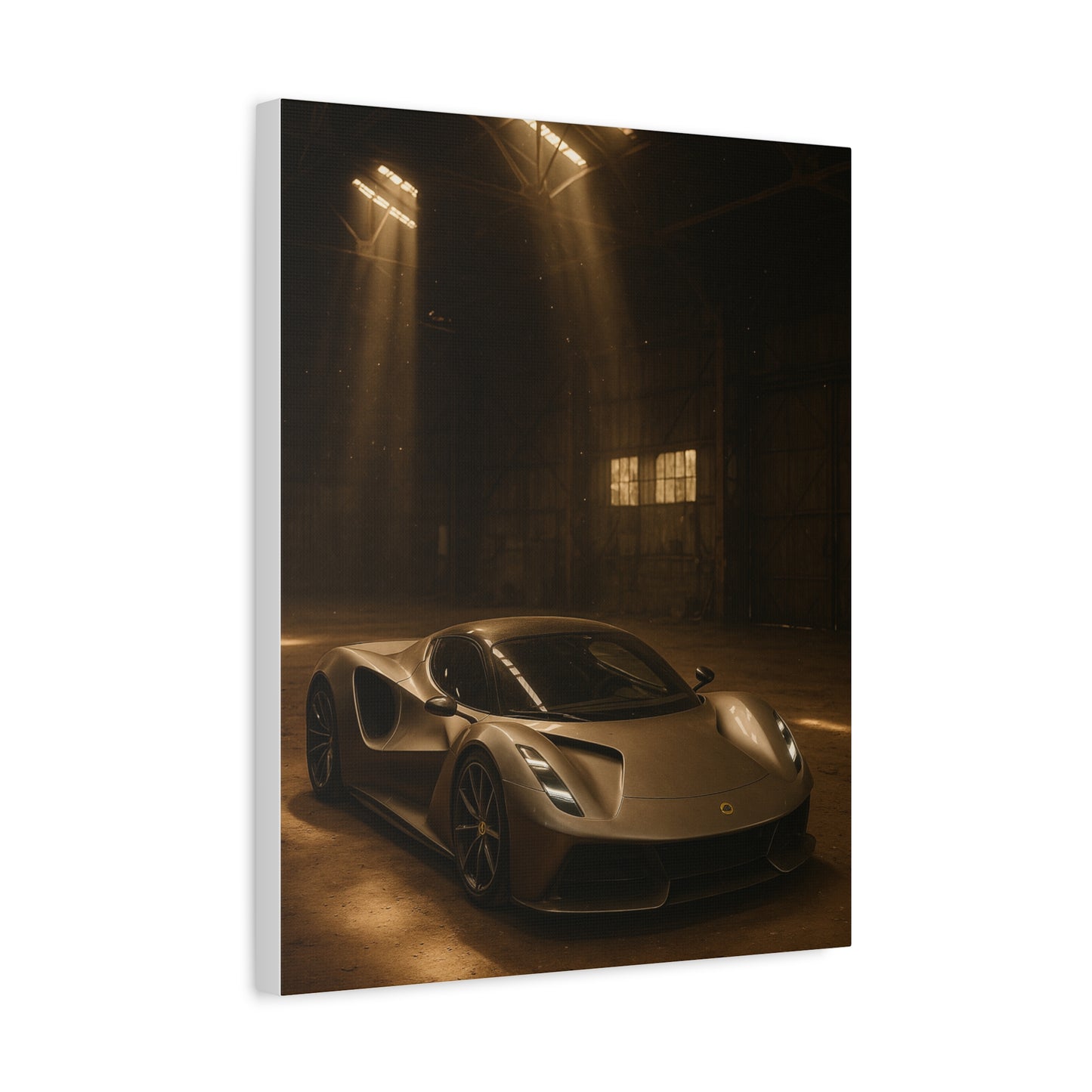 Canvas Print - Lotus Evija in a dusty barn