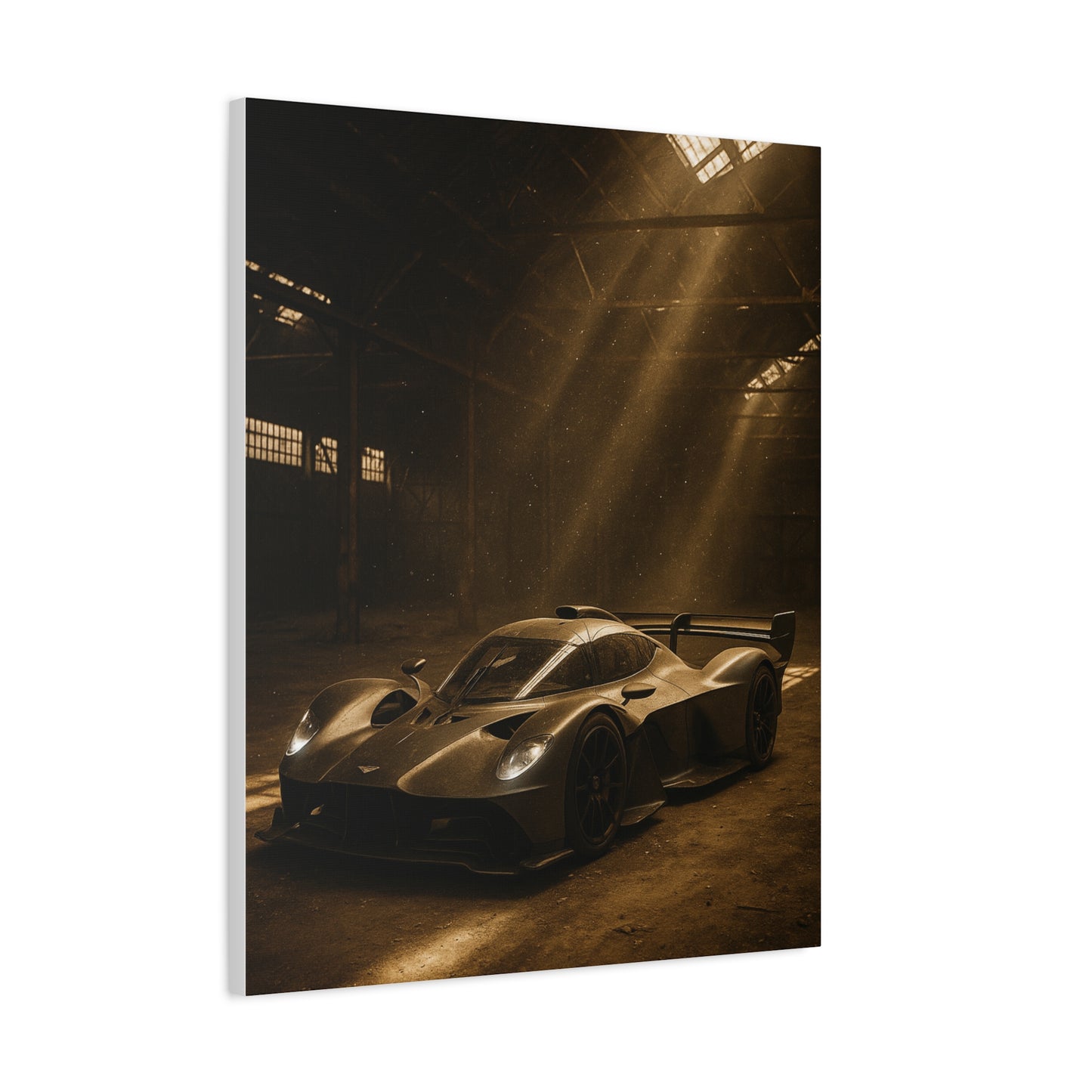 Canvas Print - Aston Martin Valkyrie AMR Pro in a dusty barn