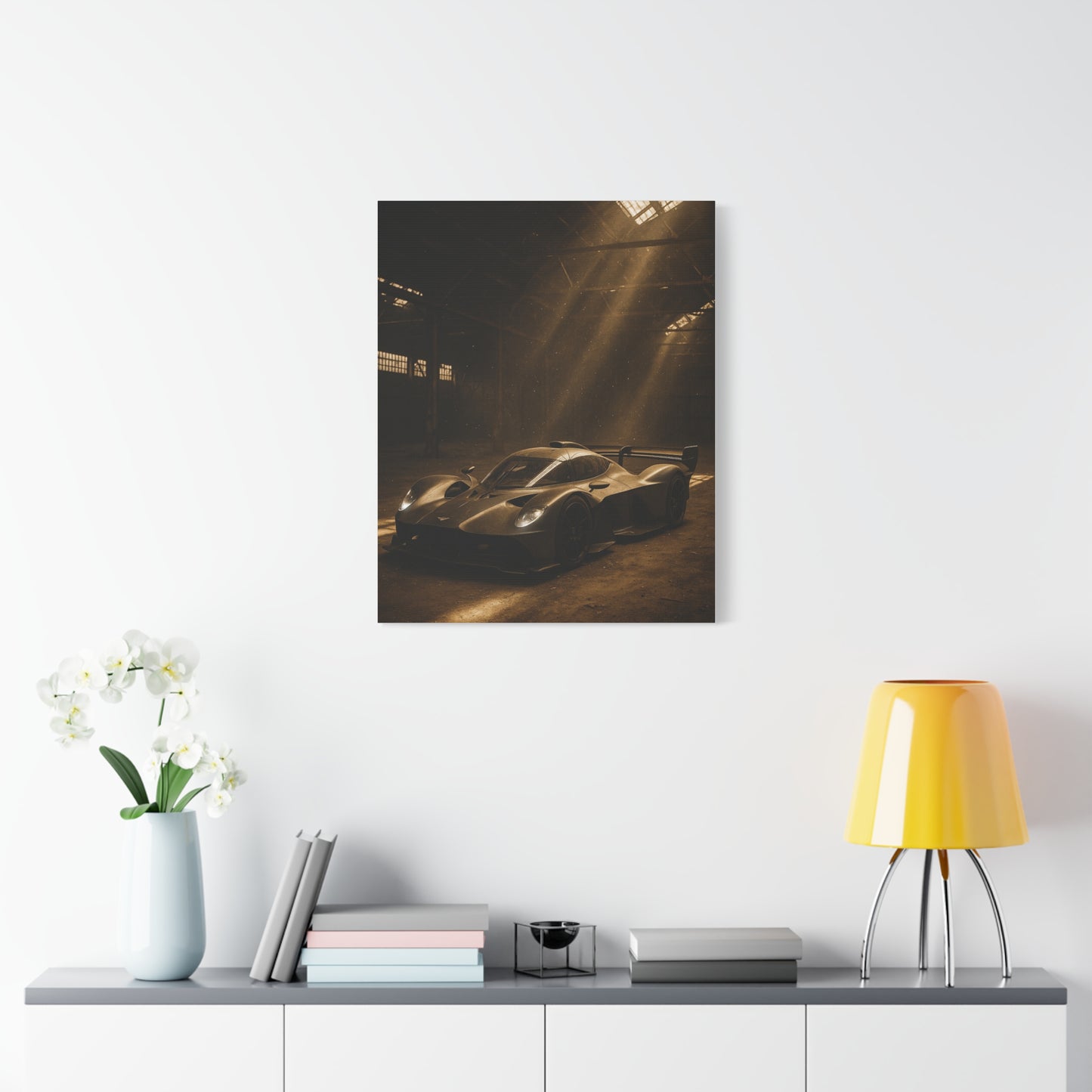 Canvas Print - Aston Martin Valkyrie AMR Pro in a dusty barn
