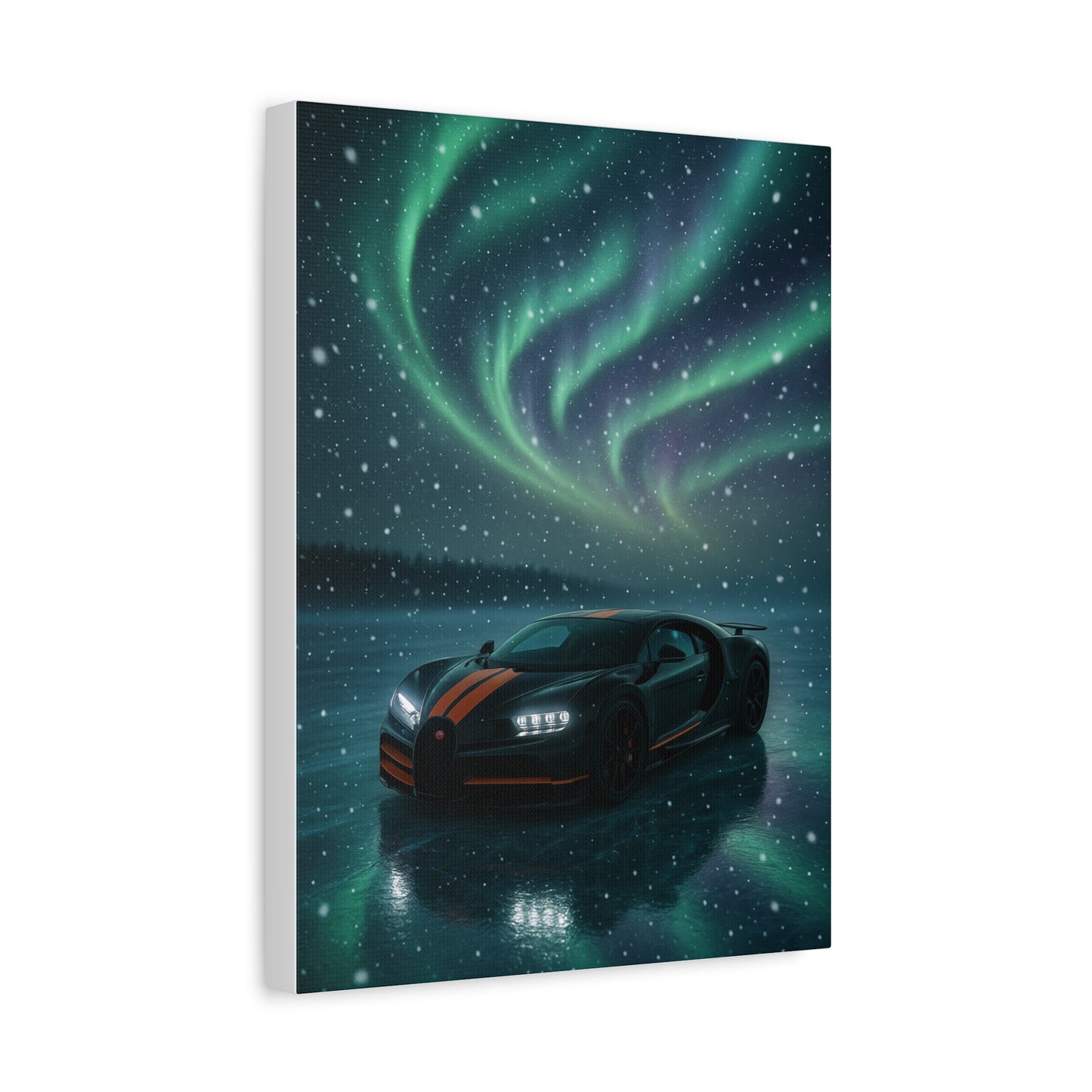 Canvas Print - Bugatti Chiron Skating on Ice under Aurora Lights