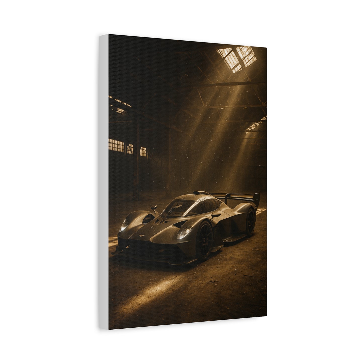 Canvas Print - Aston Martin Valkyrie AMR Pro in a dusty barn