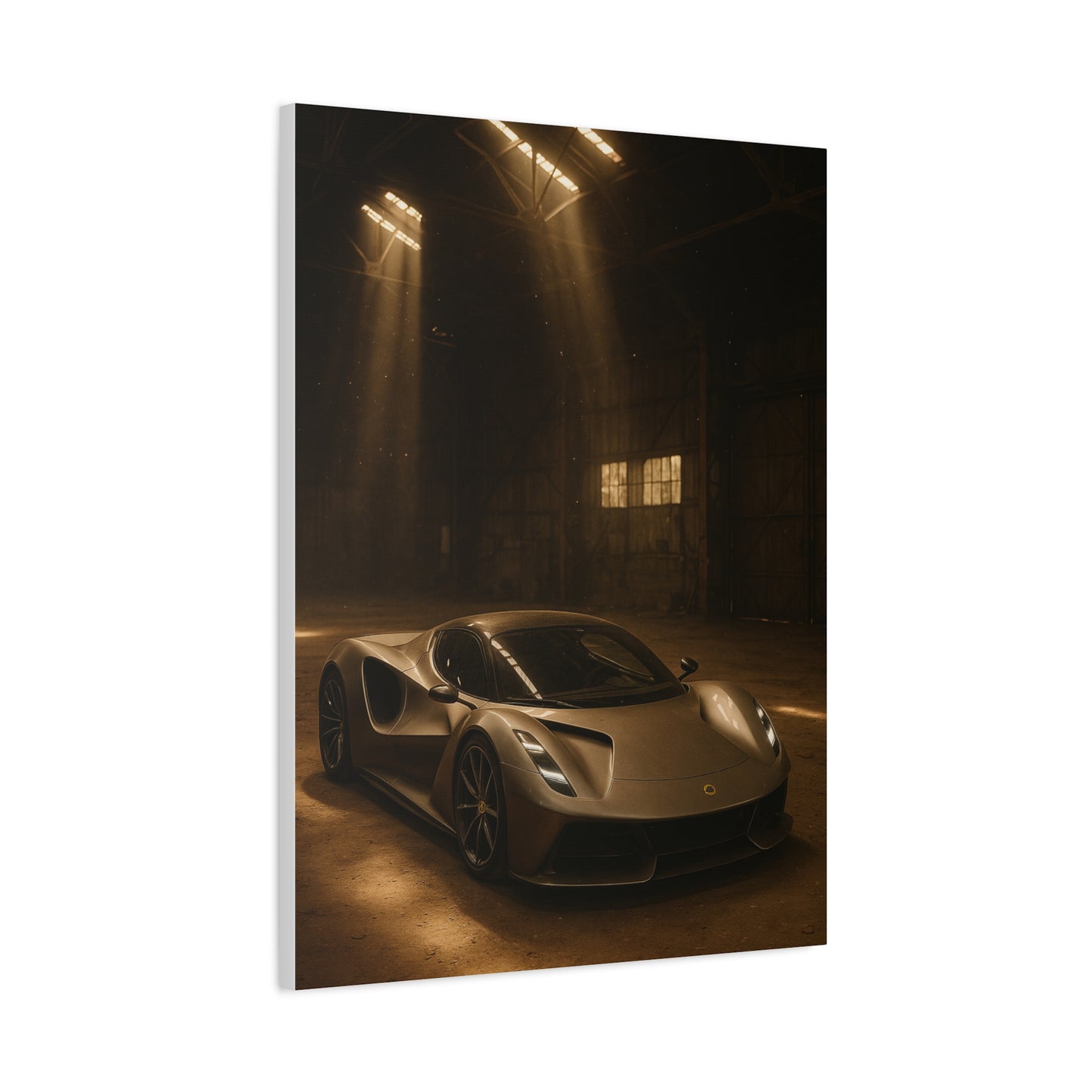 Canvas Print - Lotus Evija in a dusty barn
