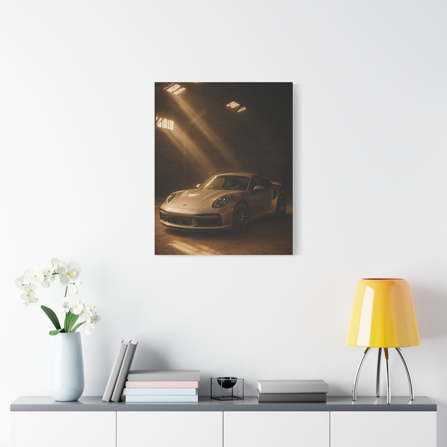 Canvas Print - Porsche 911 Turbo S(992) in a dusty barn