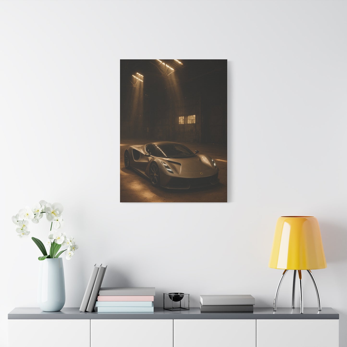 Canvas Print - Lotus Evija in a dusty barn