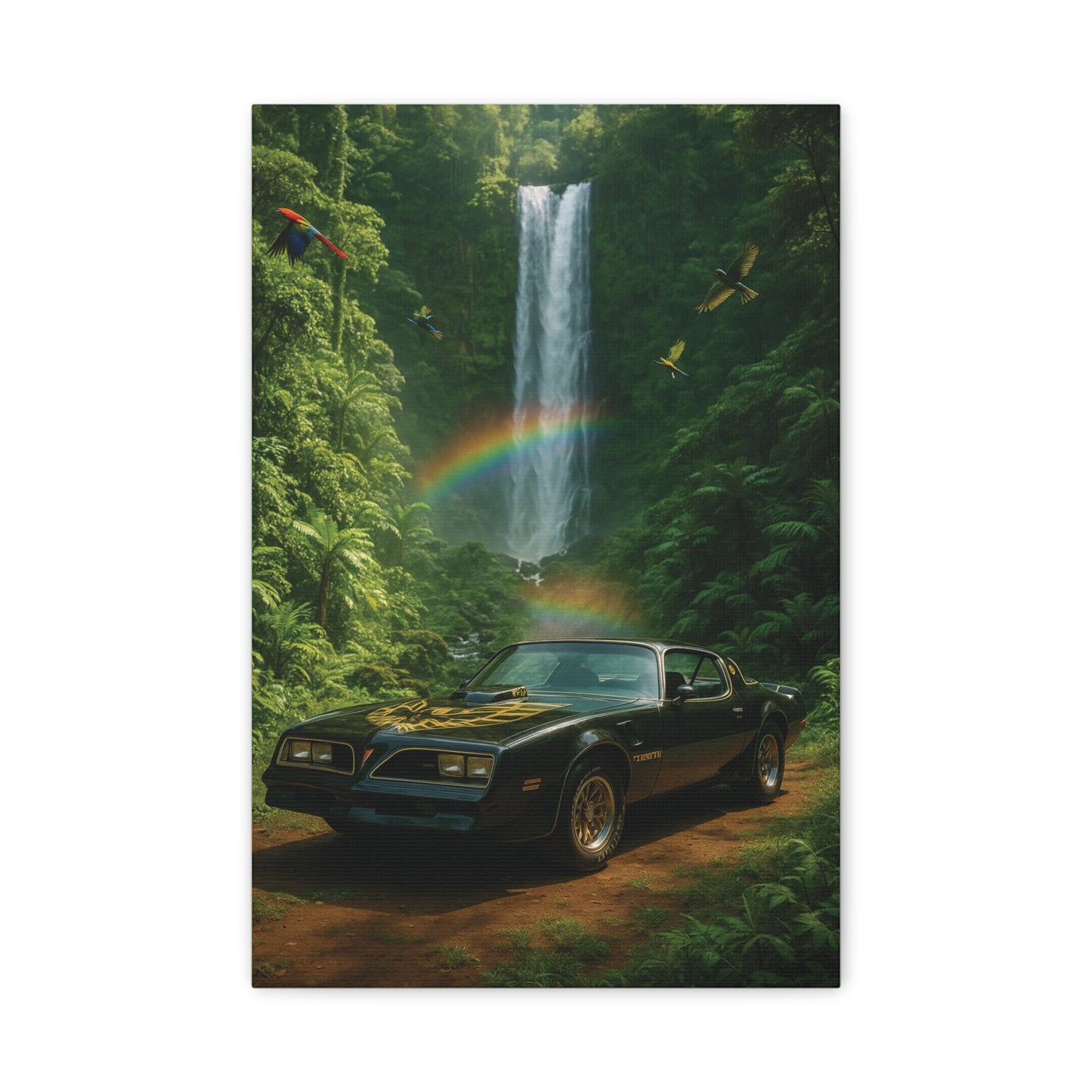 Canvas Print - Pontiac Firebird Trans Am driving through the jungle