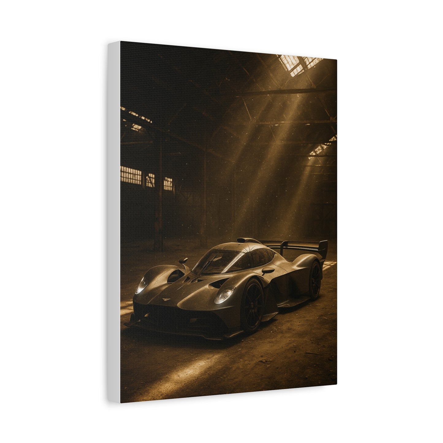 Canvas Print - Aston Martin Valkyrie AMR Pro in a dusty barn
