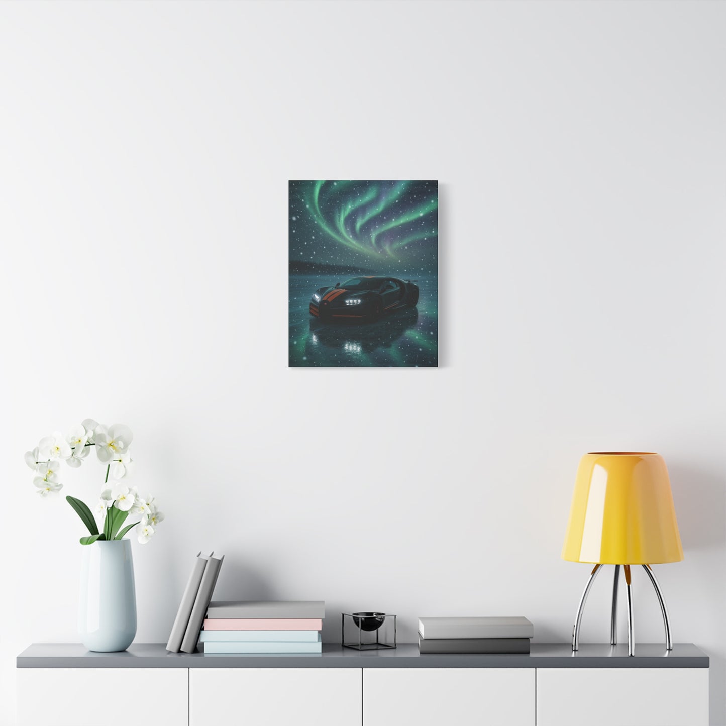 Canvas Print - Bugatti Chiron Skating on Ice under Aurora Lights