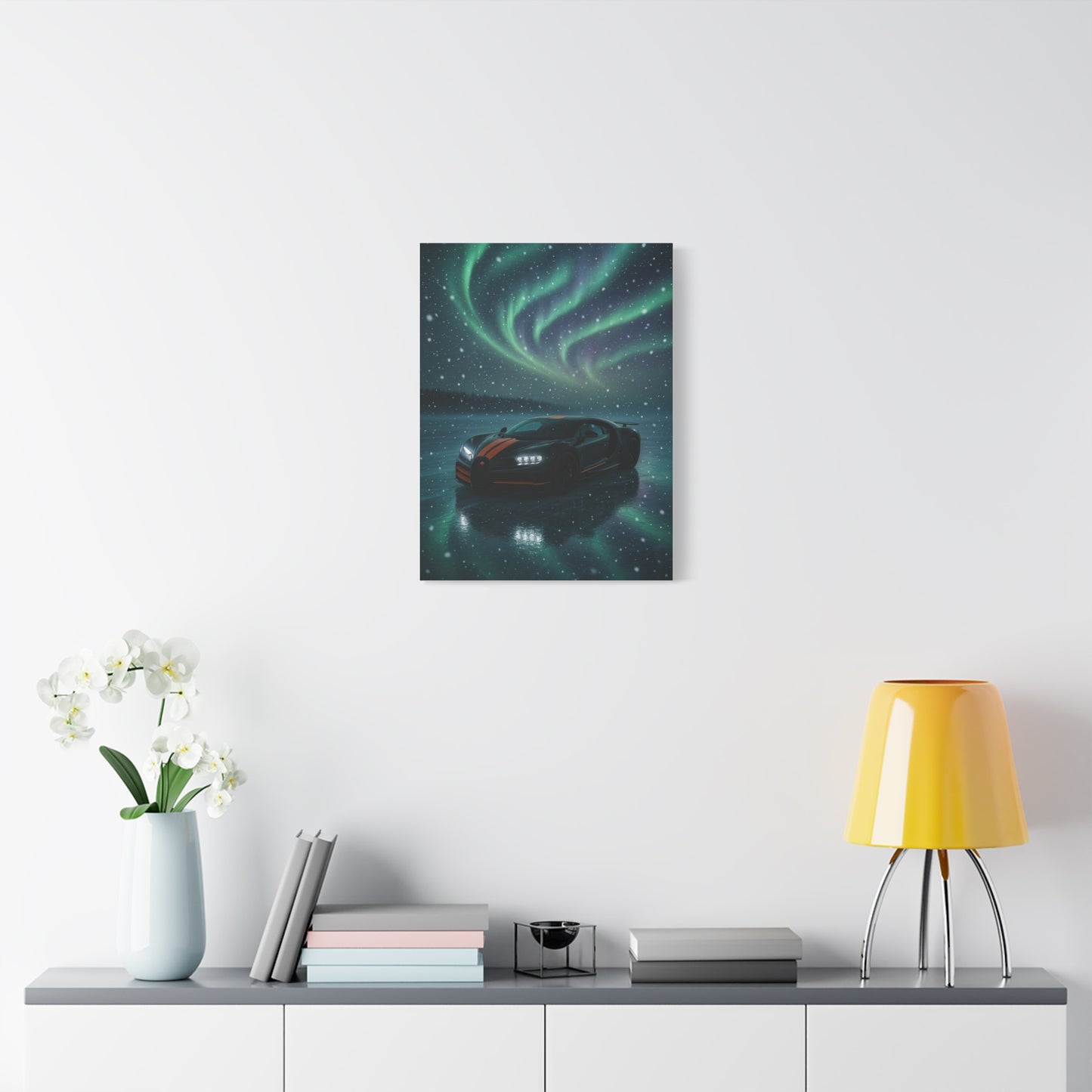 Canvas Print - Bugatti Chiron Skating on Ice under Aurora Lights