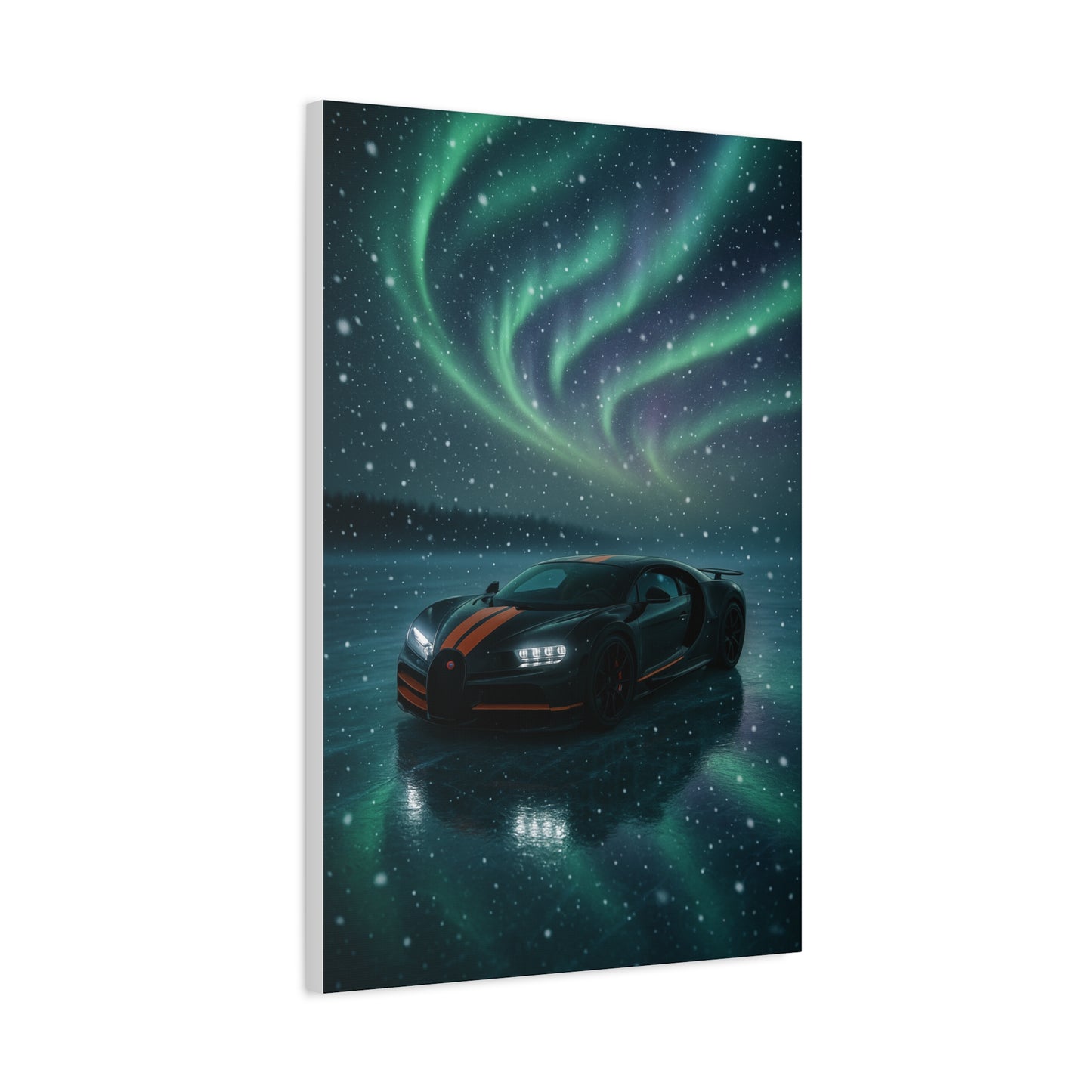 Canvas Print - Bugatti Chiron Skating on Ice under Aurora Lights