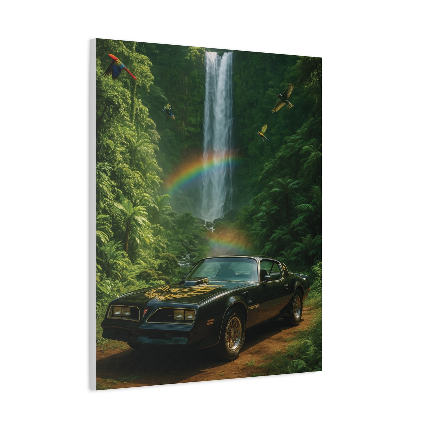 Canvas Print - Pontiac Firebird Trans Am driving through the jungle