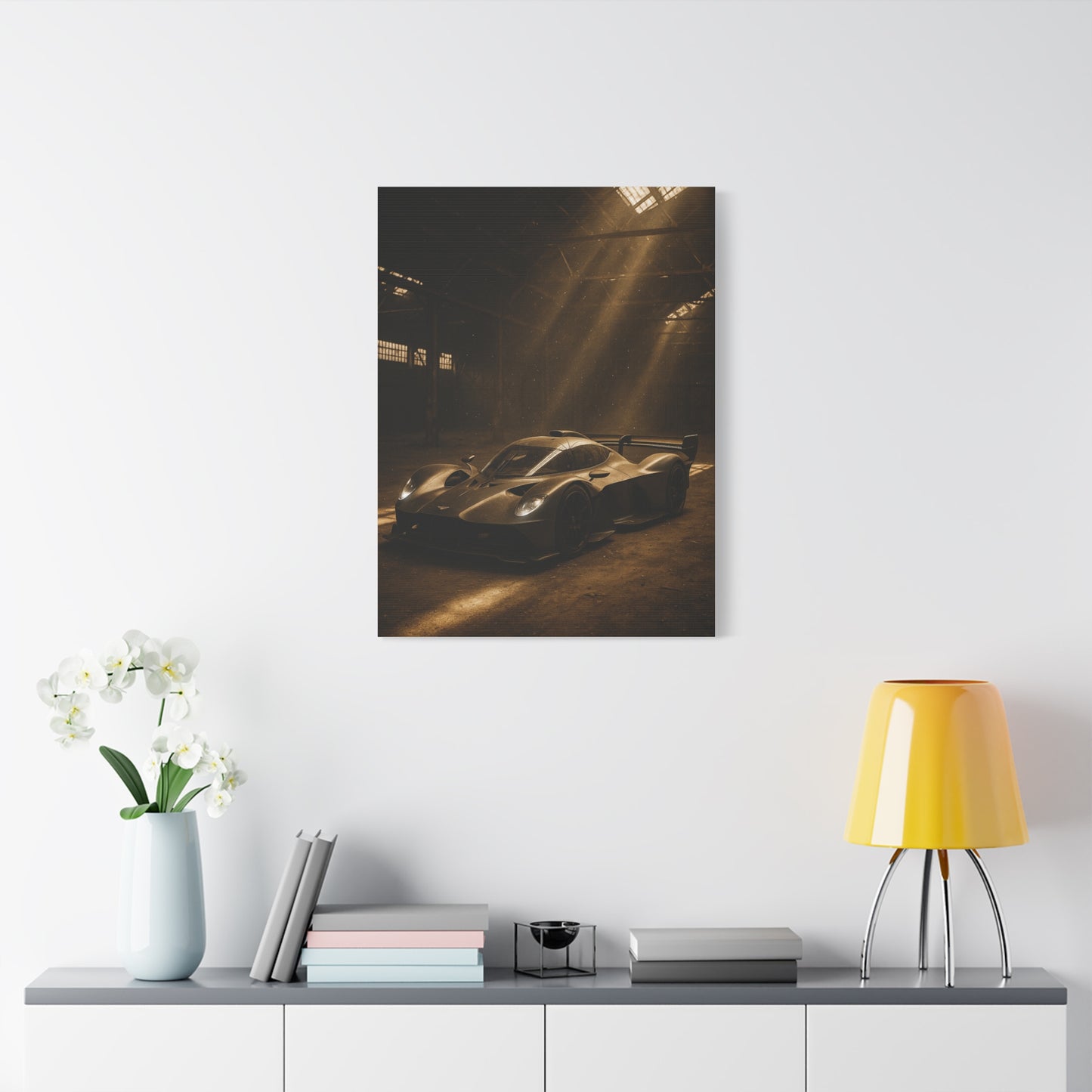 Canvas Print - Aston Martin Valkyrie AMR Pro in a dusty barn
