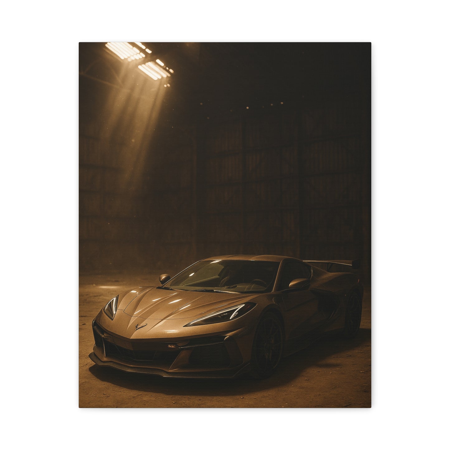 Canvas Print - Corevette C8 Z06 in a dusty barn