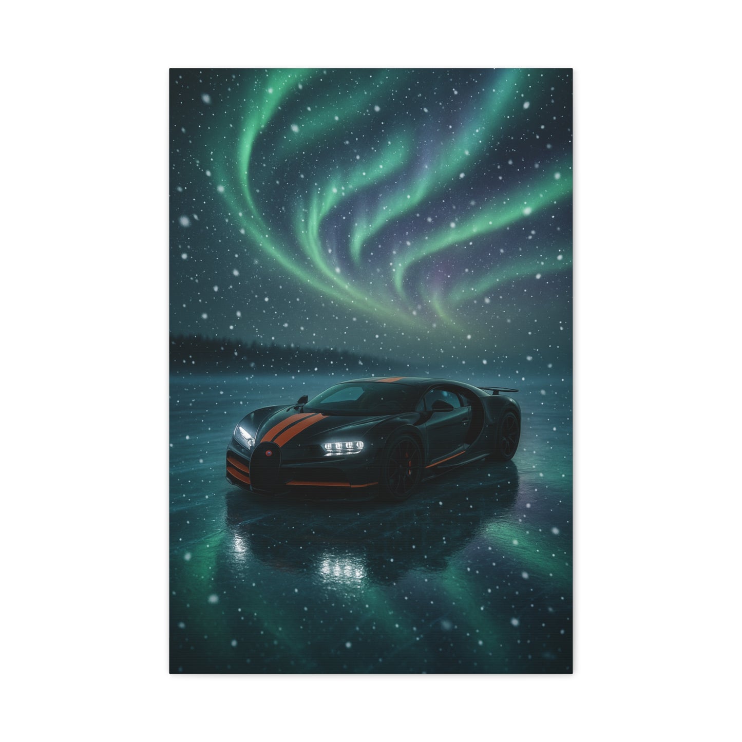 Canvas Print - Bugatti Chiron Skating on Ice under Aurora Lights