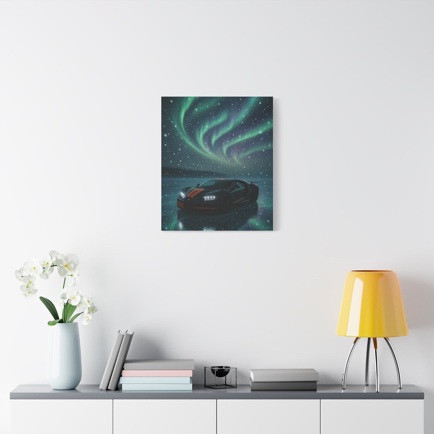 Canvas Print - Bugatti Chiron Skating on Ice under Aurora Lights